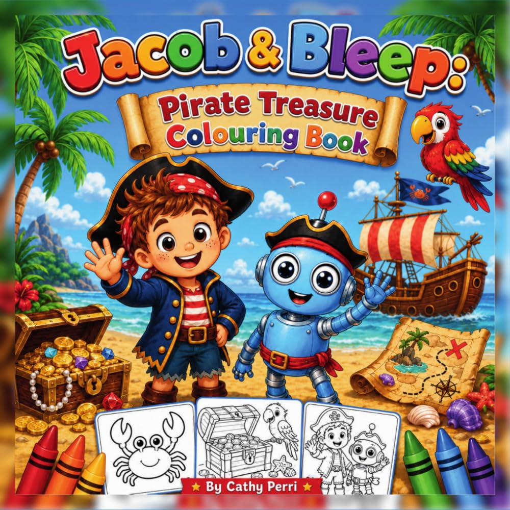 Jacob & Bleep: Pirate Treasure Colouring Book: A Pirate Adventure Coloruing Book for Kids Ages 4-8 with Treasure Maps, Ships, and Easy Activities