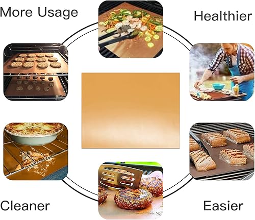 Vista 7 de 4 Pack Large Copper Oven Liners for Bottom of Oven BPA and PFOA Free, 16x24 Inch Thick Heavy Duty Non Stick Teflon Oven Mats for Electric, Gas, Cobre