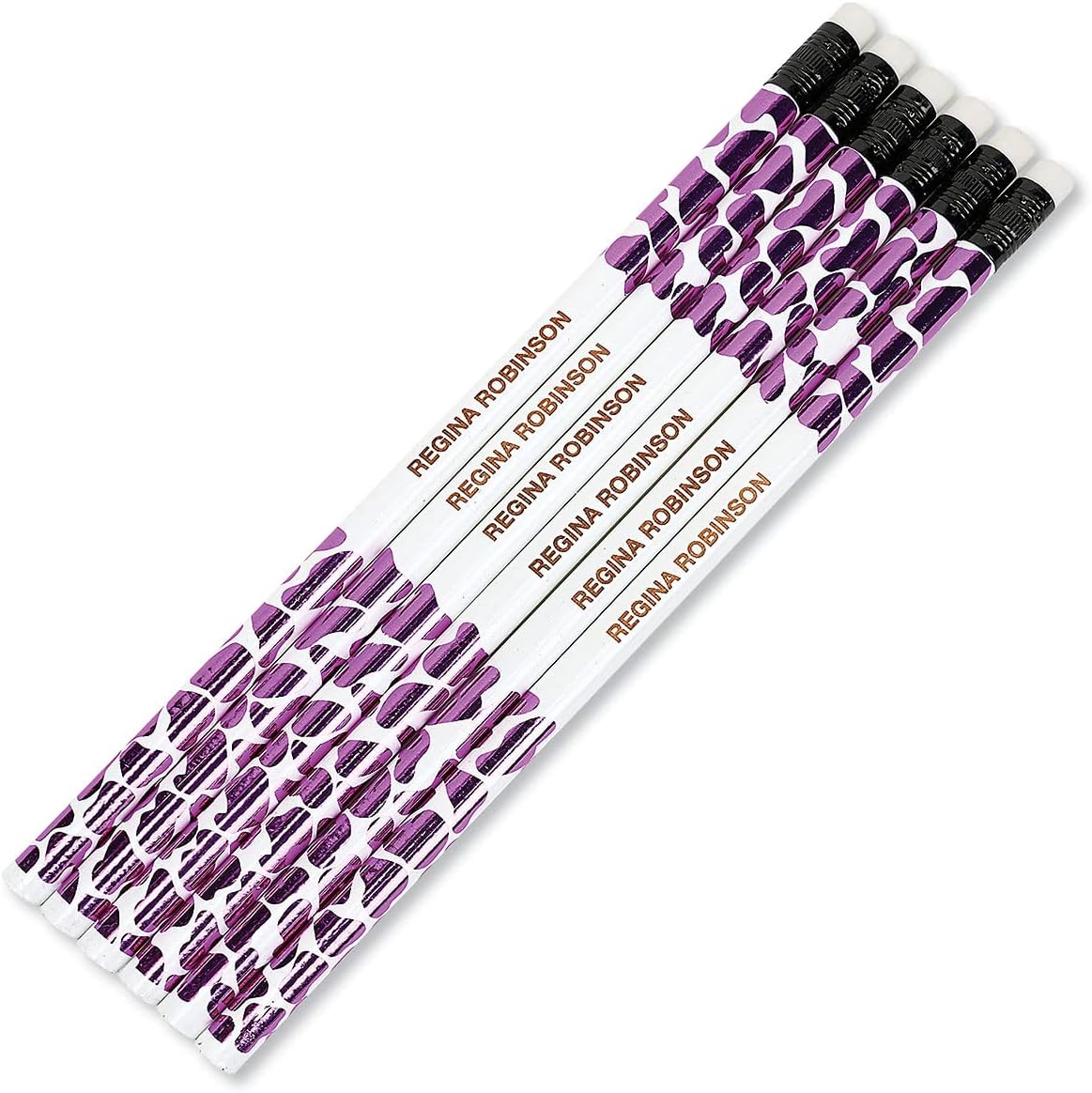 Lillian Vernon Personalized Pink Leopard Pencils - 12 Hardwood #2 Pencil Set With Laser Engraved Name, Customizable School Supplies for Kids, Teachers, Students, & Personal Use, 6” x 0.3”