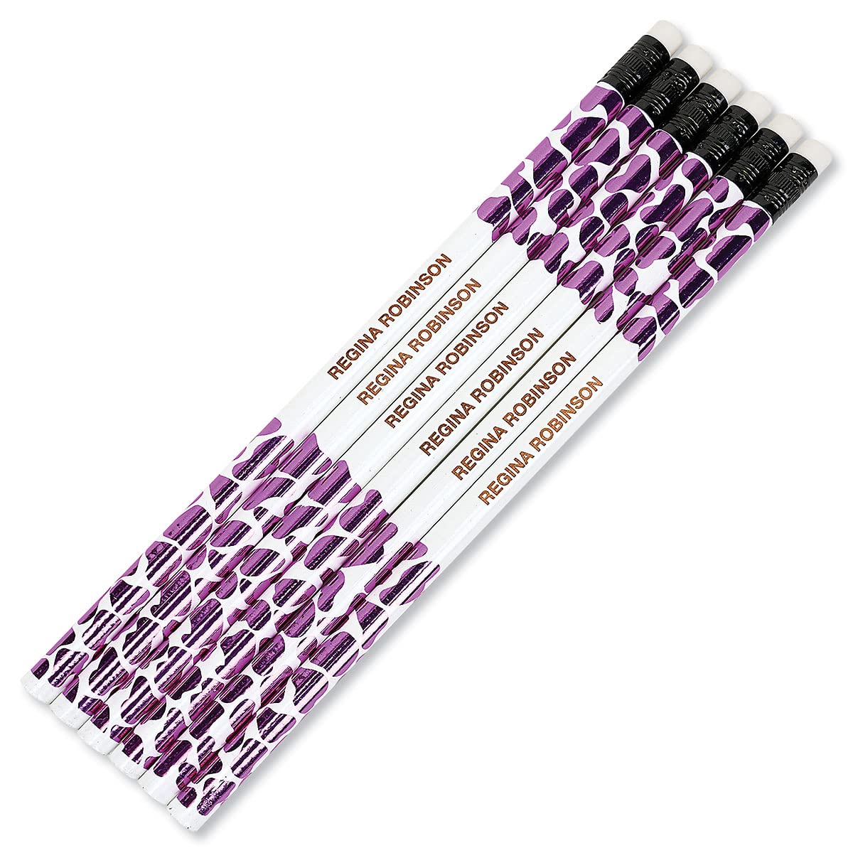 Lillian Vernon Personalized Pink Leopard Pencils - 12 Hardwood #2 Pencil Set With Laser Engraved Name, Customizable School Supplies for Kids, Teachers