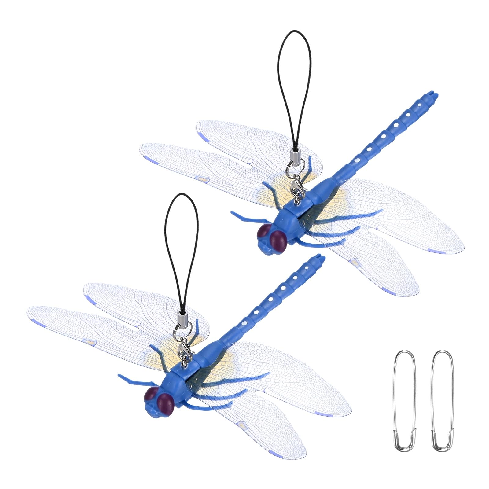 M METERXITY 2 PCS Dragonfly Clips, 5.51" x 3.54" 3D Plastic Realistic Dragon Fly with Hanging Rope for Hat/Backpack/Outdoor Garden Stakes Decor/Yard, Fake Clip on Dragonfly Decoy [Blue]