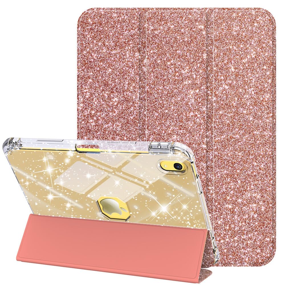 Coque iPad 11 2025 A16 résistant aux rayures grâce au silicone pailleté or rose rigide - 8