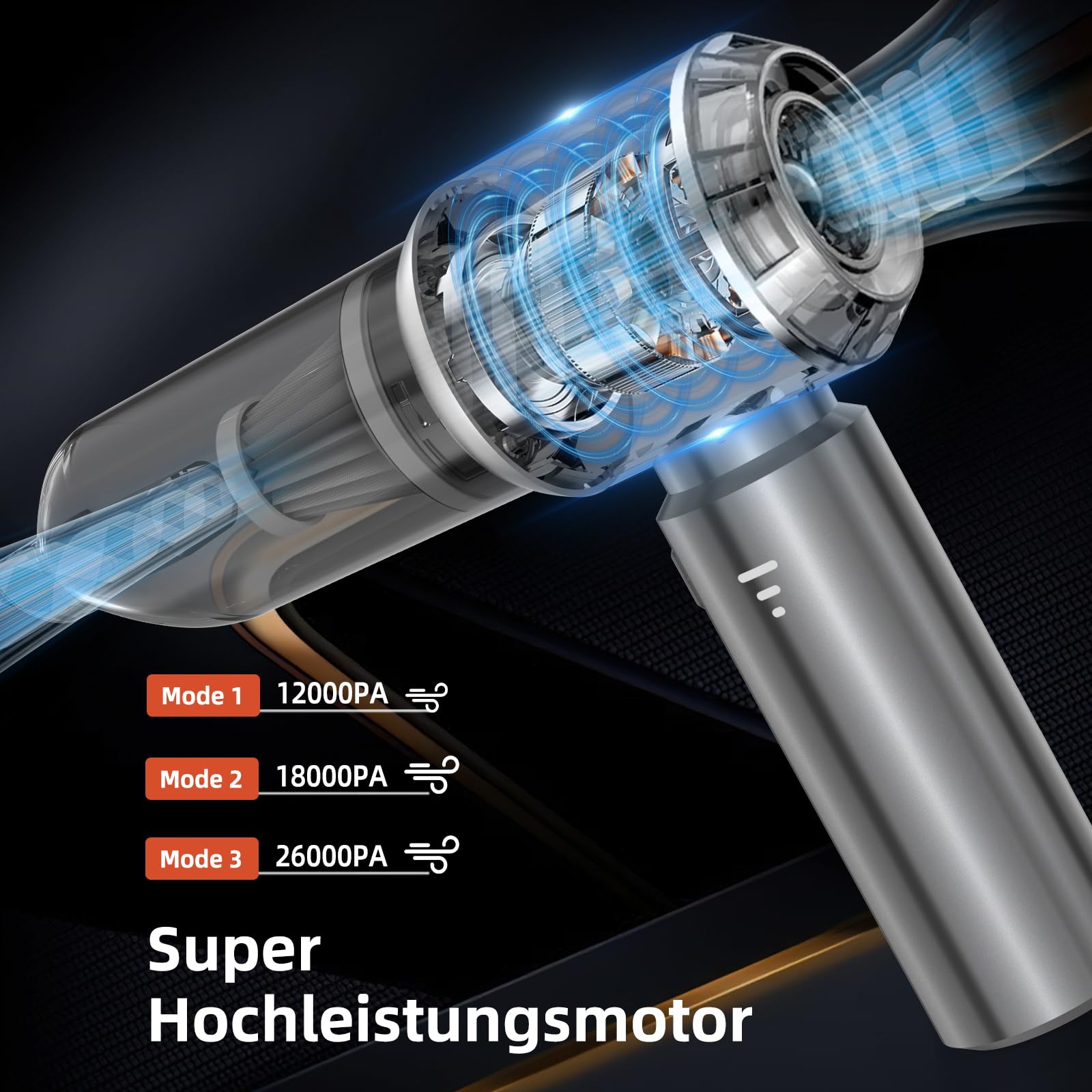 Handstaubsauger, Handstaubsauger Akku, 26000Pa Autostaubsauger mit Bürstenloser Motor, 3-Gang Mini Staubsauger, Auto Kabellos Staubsauger für Büro Genutzt, Haus, Küche, Tierhaare