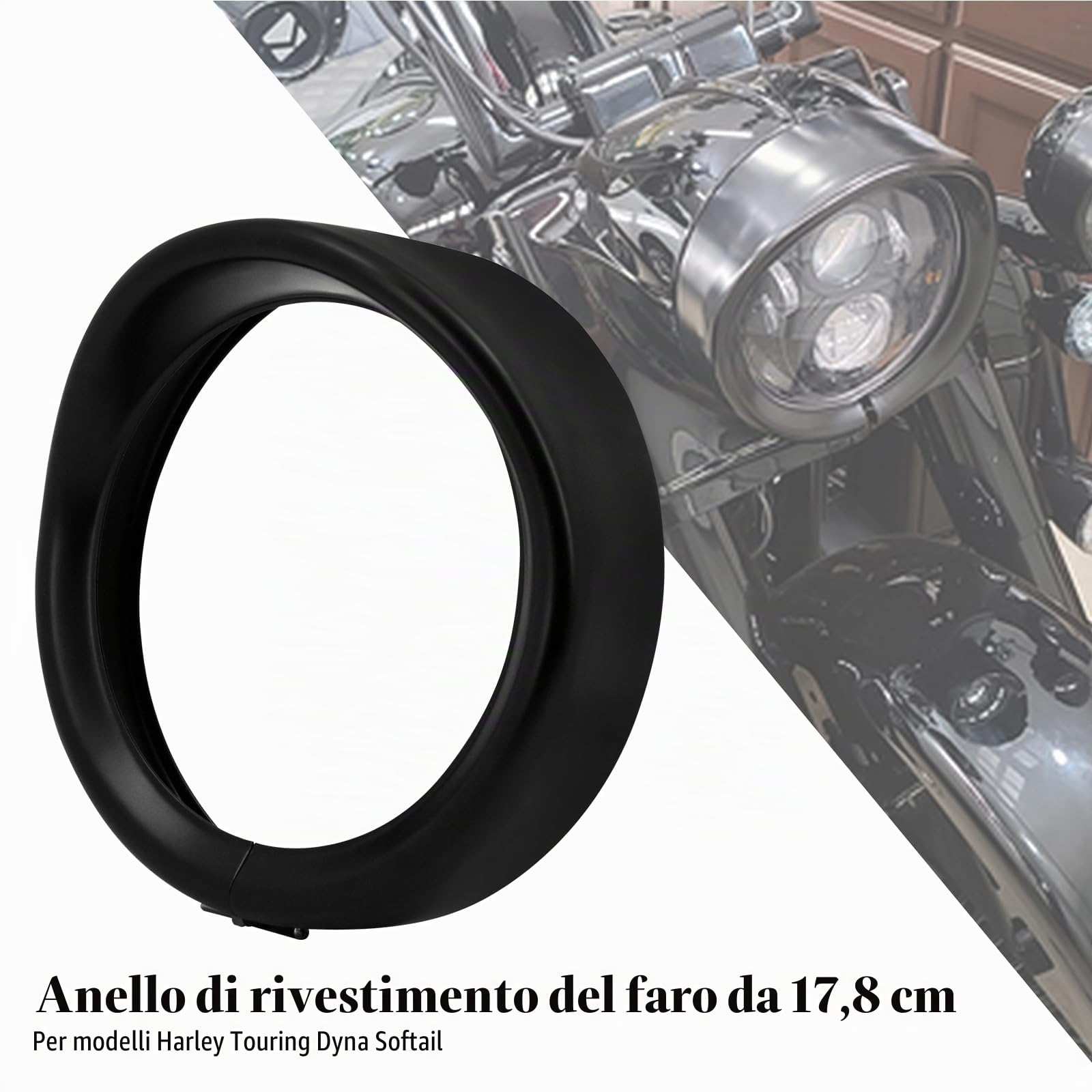 Anello per faro moto da 7 pollici - Stile visiera per Harley Touring Road King Street Glide Electra Glide Softail - Nero opaco