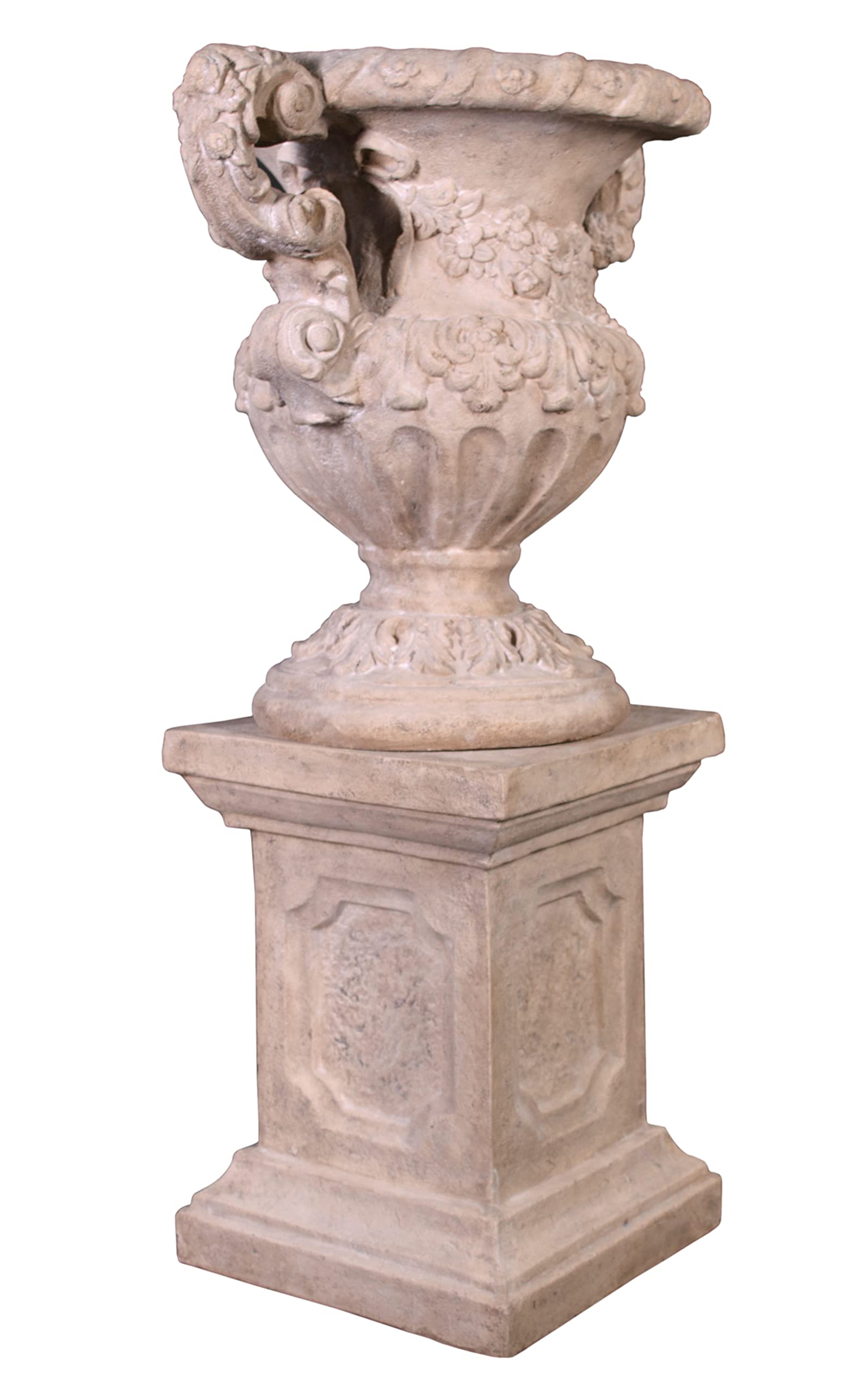 AFD Home Floral Scrolled Urn on Base Stone Cast