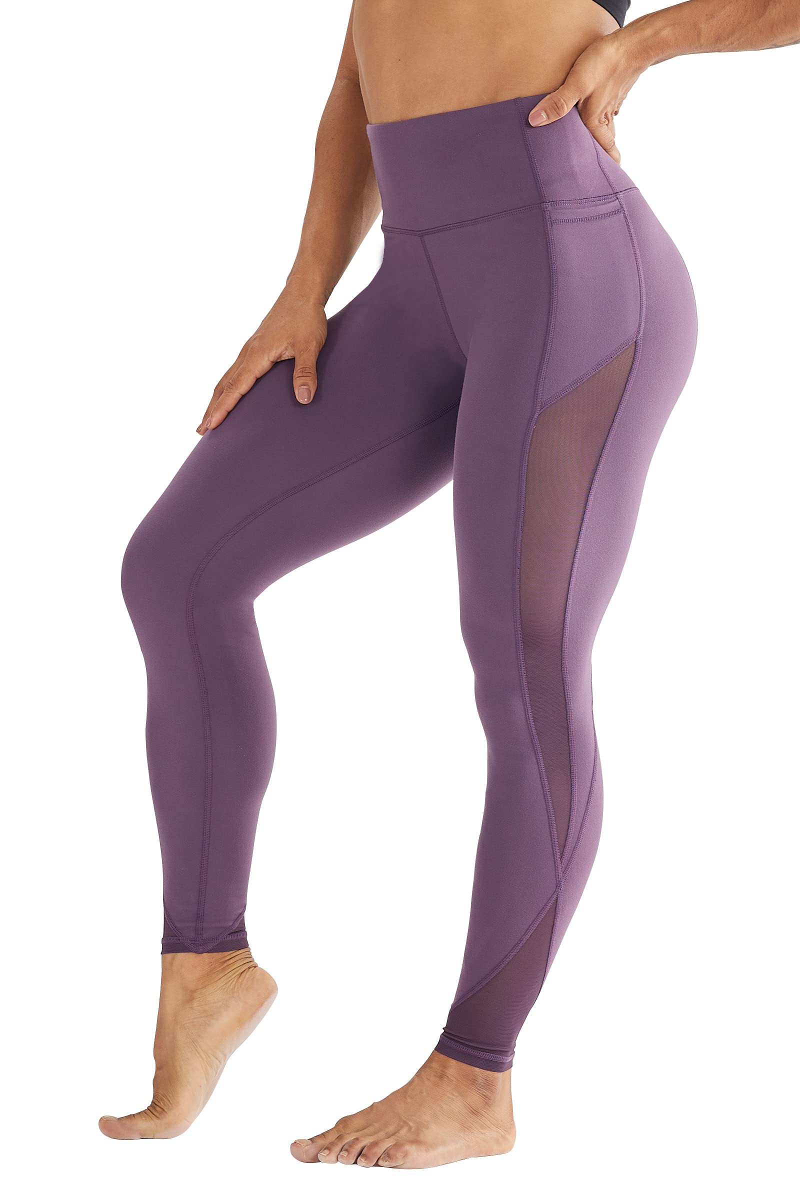 ONGASOFT High Waisted Yoga Pants for Women Running Workout Mesh Leggings Side Pockets Squat Proof Tummy Control