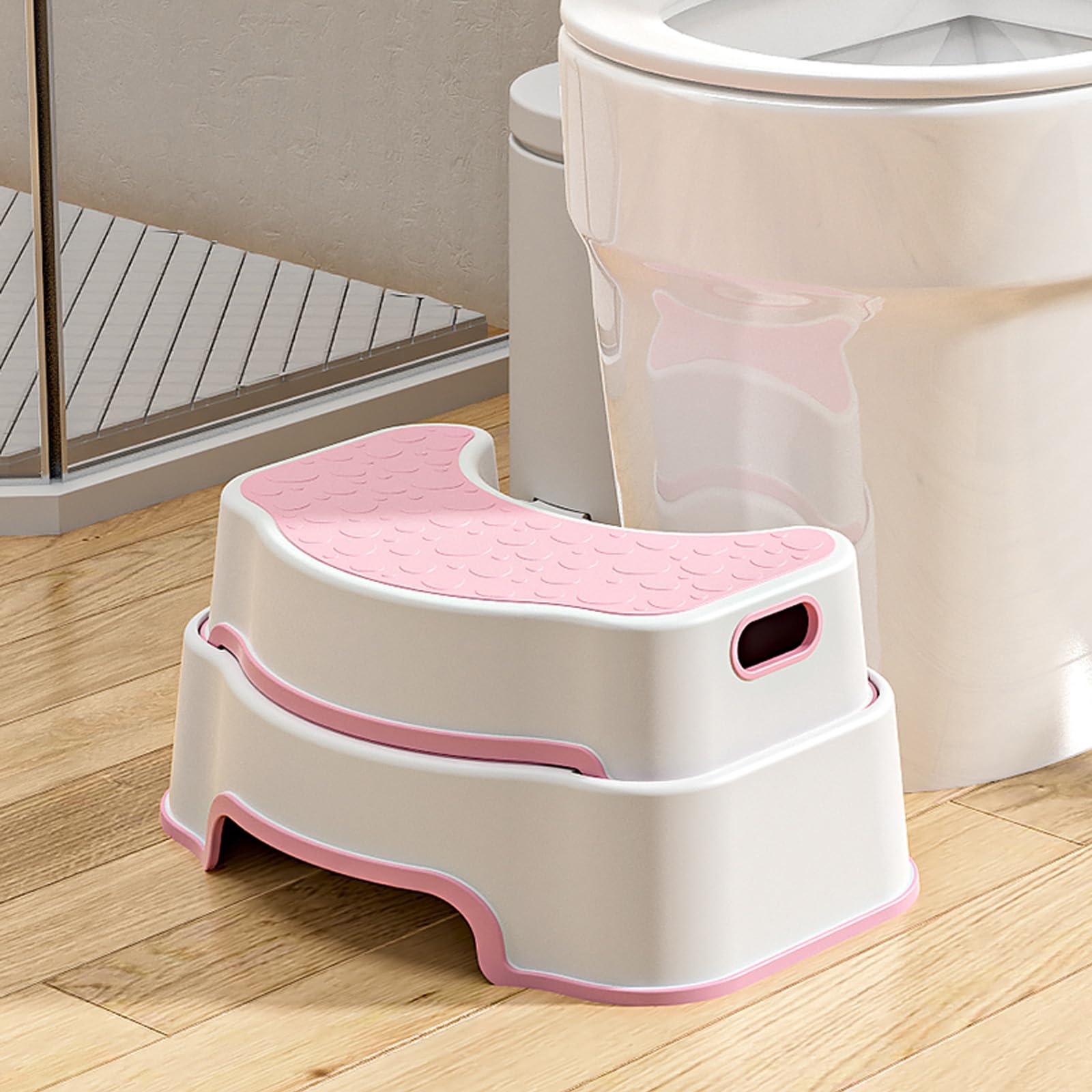 Coxyzoxy 2-in-1 Toilet Stool Squat Adult and Kids Step Stool, Anti-slip Double Toilet Step for Bathroom, Detachable Sturdy Toddler Step Stool for Potty Training(Pink)