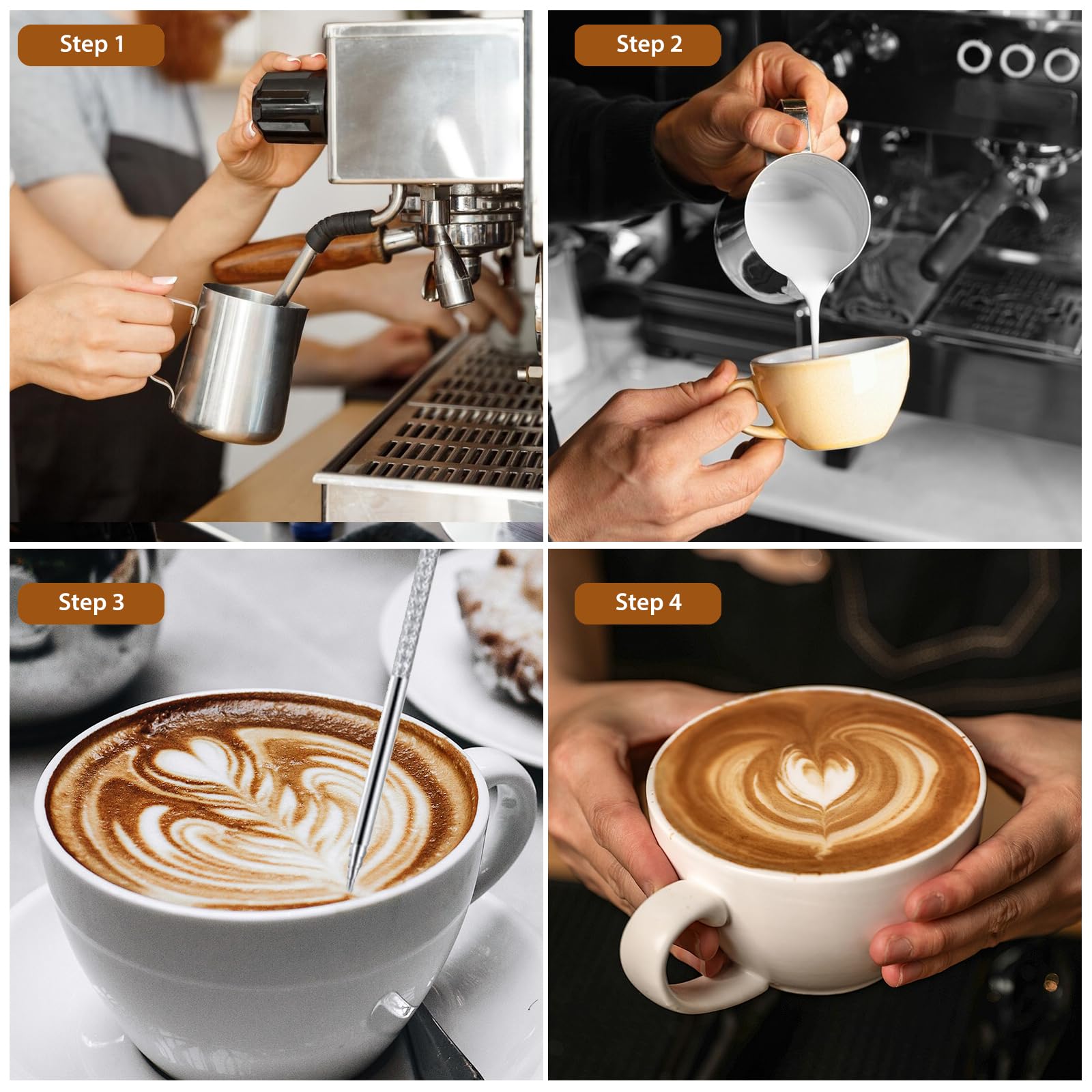Dzbanek na mleko ze stali nierdzewnej, 350 ml, Dzbanek baristy, Dzbanek mleczny z oznaczeniem pomiaru i akcesoria baristy do sztuki Latte, do Cappuccino i Latté, Espresso, Srebrny