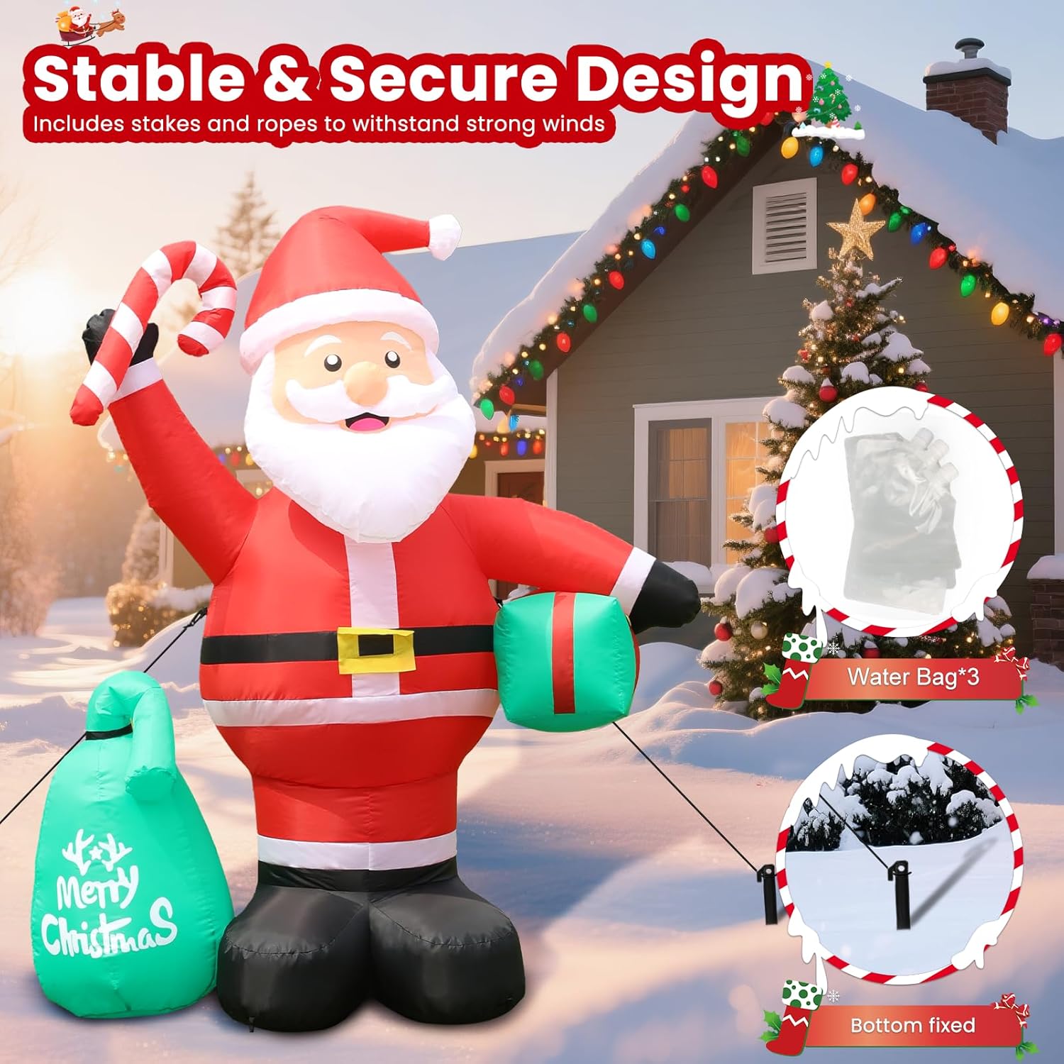 Christmas Decorations Inflatables, 4.2FT Inflatable Santa Claus with Candy Cane and Gift Bag, Built-in LED Light and Blow Up Xmas Holiday Decor for Garden Lawn Yard Bistro Outdoor and Indoor - Image 6