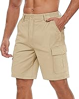 TACVASEN Men's 6-Pocket Cargo Shorts - Breathable Cotton Twill, Elastic Waist for Hiking, Work & Casual Wear