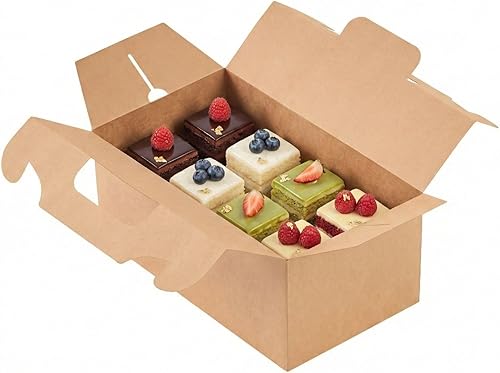 Restaurantware Bio Tek - Cajas de regalo de 10.2 x 5.9 x 6.9 pulgadas con asas, 100 cajas rectangulares a dos aguas, con pestaña segura, resistentes