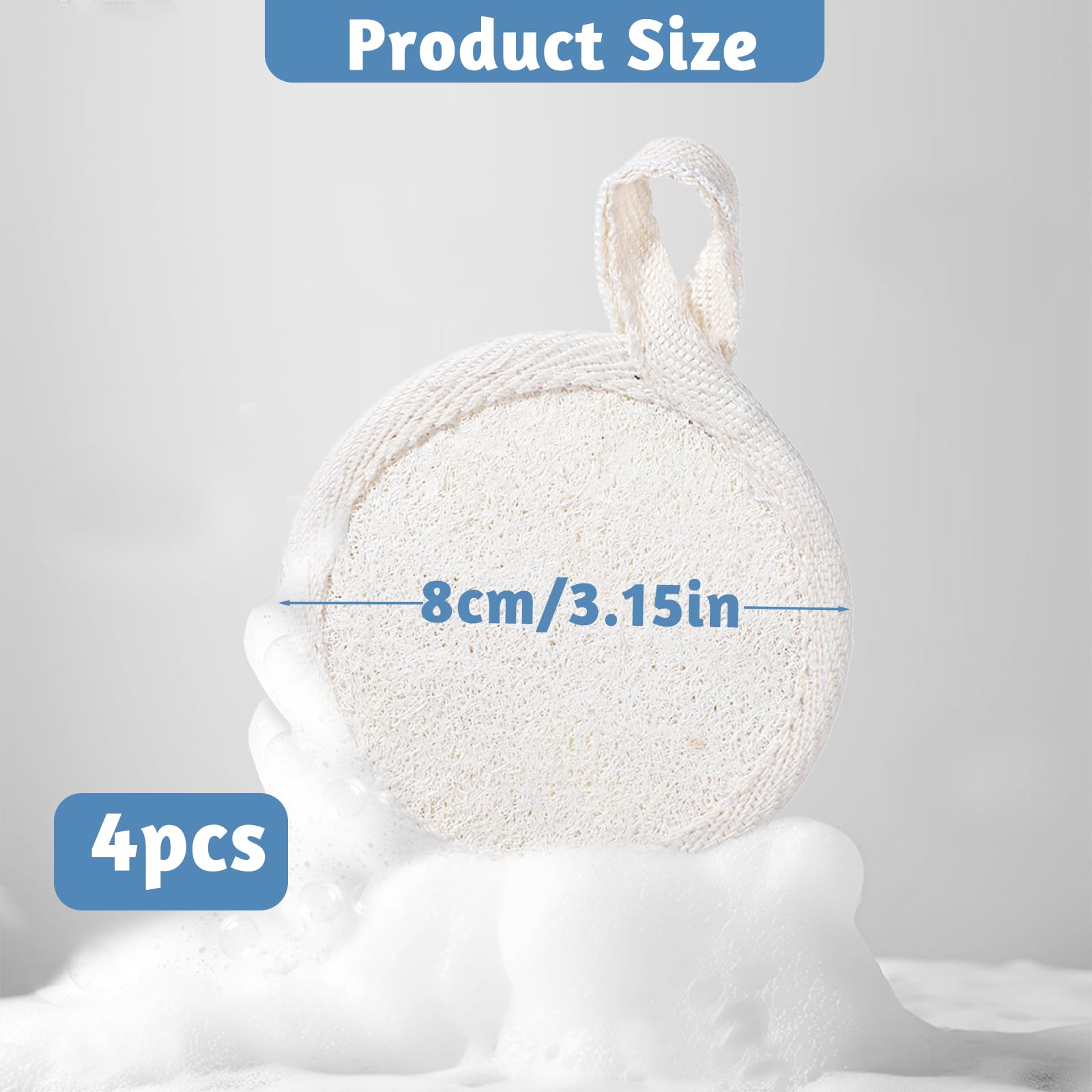 4 PCS Natural Loofah Exfoliating Body Scrubber, Loofah Face Exfoliating Pad, Facial Loofah Face Scrub Sponge, Dead Skin Blackheads Cleansing for Women and Men Bath Shower