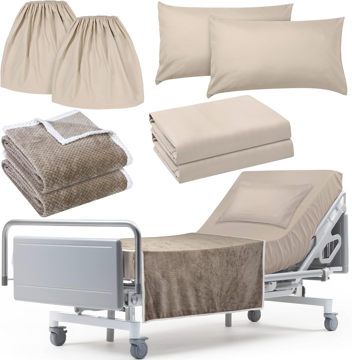 8 Pcs Hospital Bed Sheets Set, Soft Knitted Standard Sheets Quality, Include Fitted Coverlet, Quilt Cover, Pillow Case and Blanket (Camel)