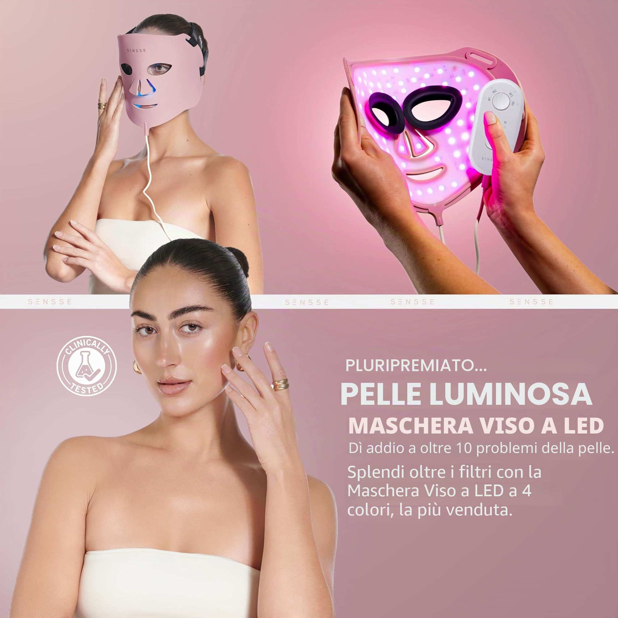 SENSSE - Maschera professionale a LED, in silicone morbido e flessibile di alta qualità, per un uso sicuro e confortevole per qualsiasi forma del viso