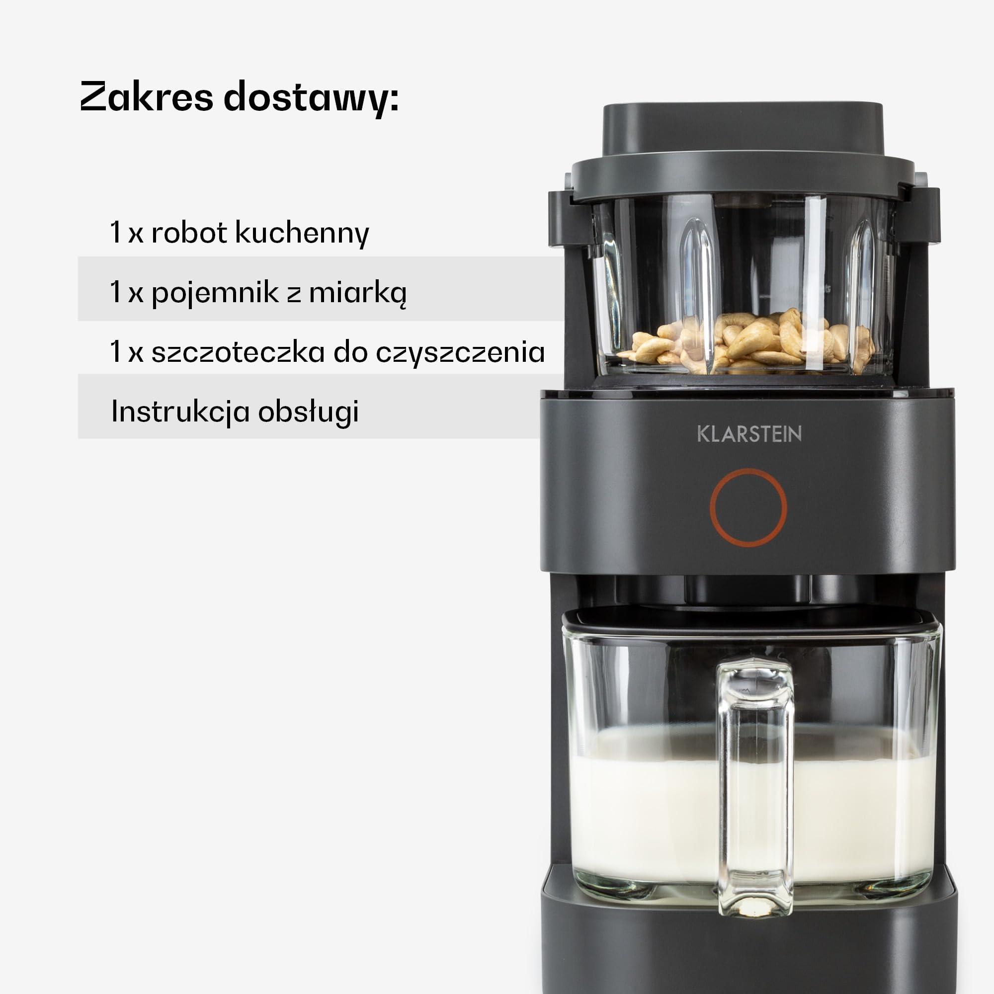 Klarstein Blender, Blender kielichowy 300 W silnik i 1250 W moc grzania, wysokiej mocy do mleka roślinnego, do smoothie z technologią 360°, 30 000 obr/min, Ekran dotykowy, Czarny