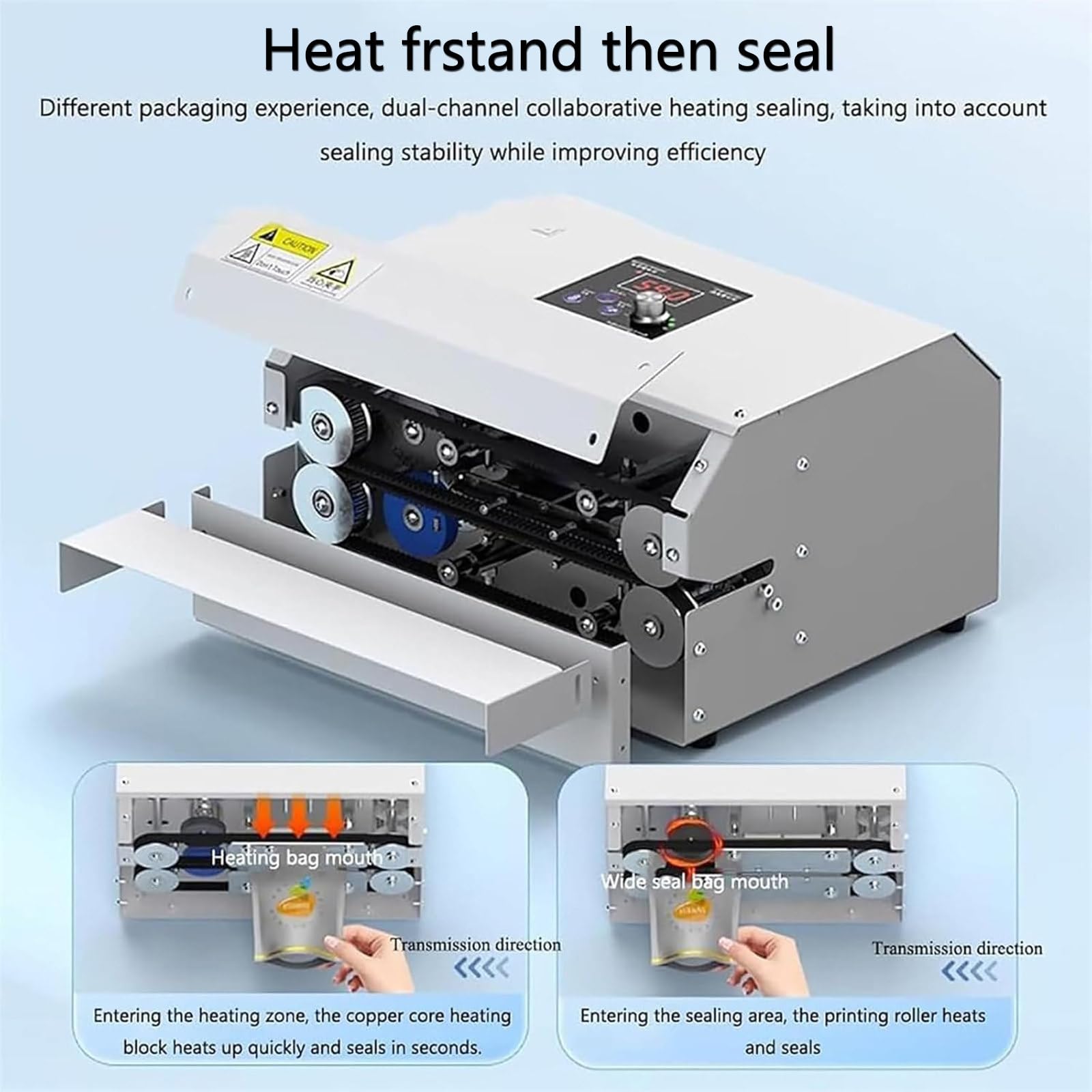 Máquina automática de sellado al vacío con control digital de temperatura, sellador térmico ajustable de 50.0 a 200.0 °C para bolsas de plástico y aluminio, para conservación de alimentos