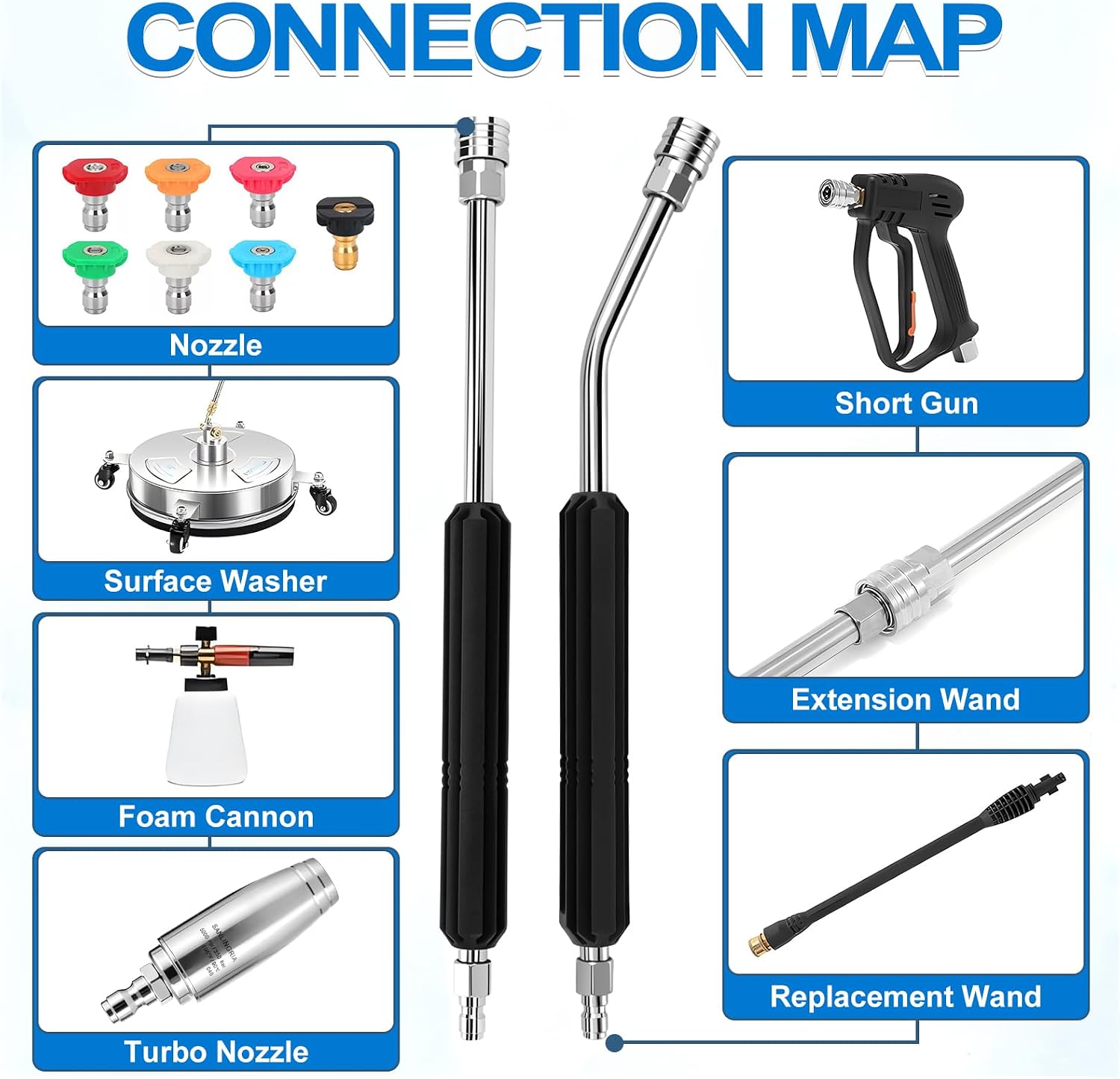 16" Stainless Steel Pressure Washer Wand, 30° Curved & Straight