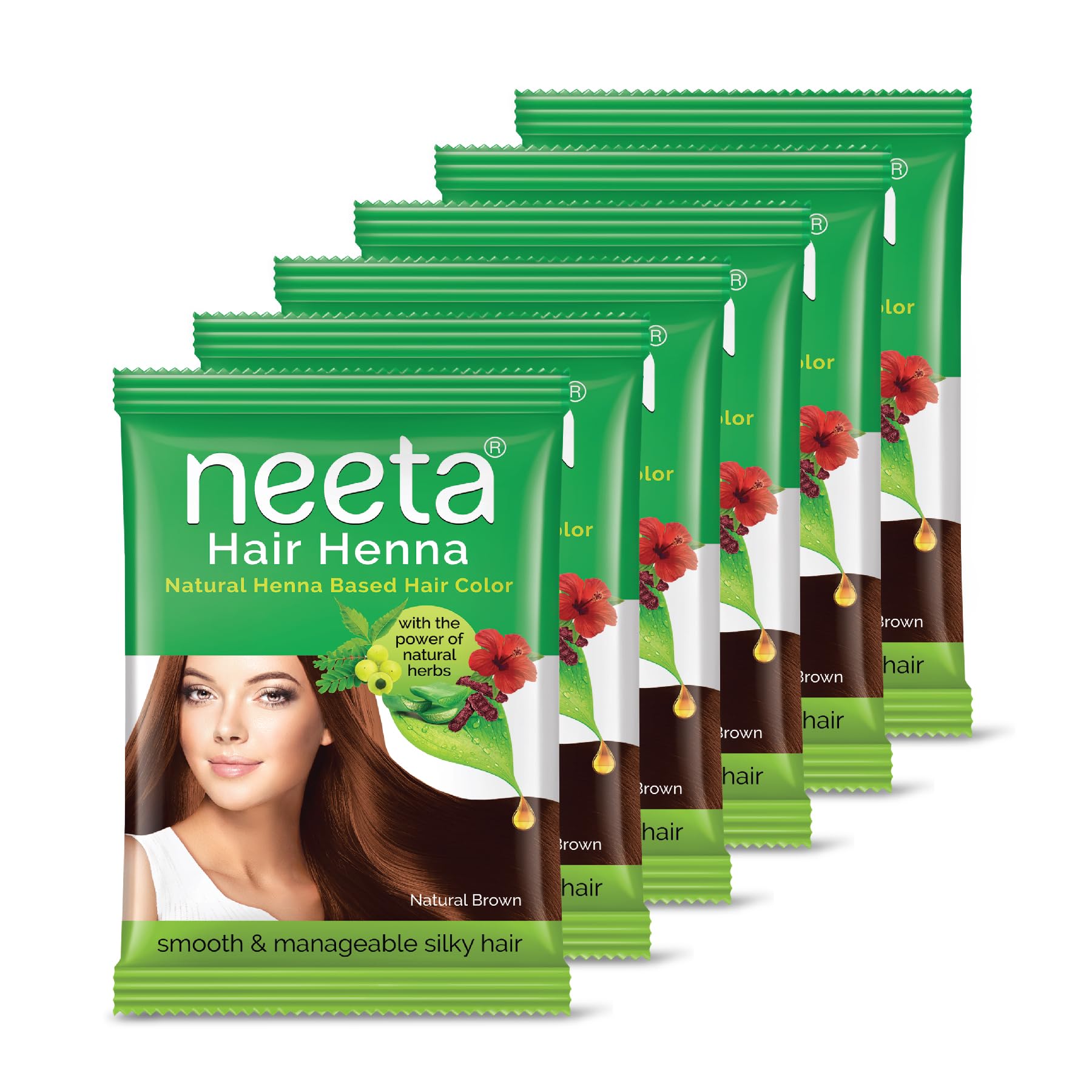 Neeta Henna Powder for Hair, Henna-Based Hair Color with Amla, Shikakai, Heena, Aloe Vera & Hibiscus for Smooth, Silky Hair, Adds Shine, Natural Brown, Herbal Formula with 5 Herbs - 50g per Pack, Pack of 6-image-19
