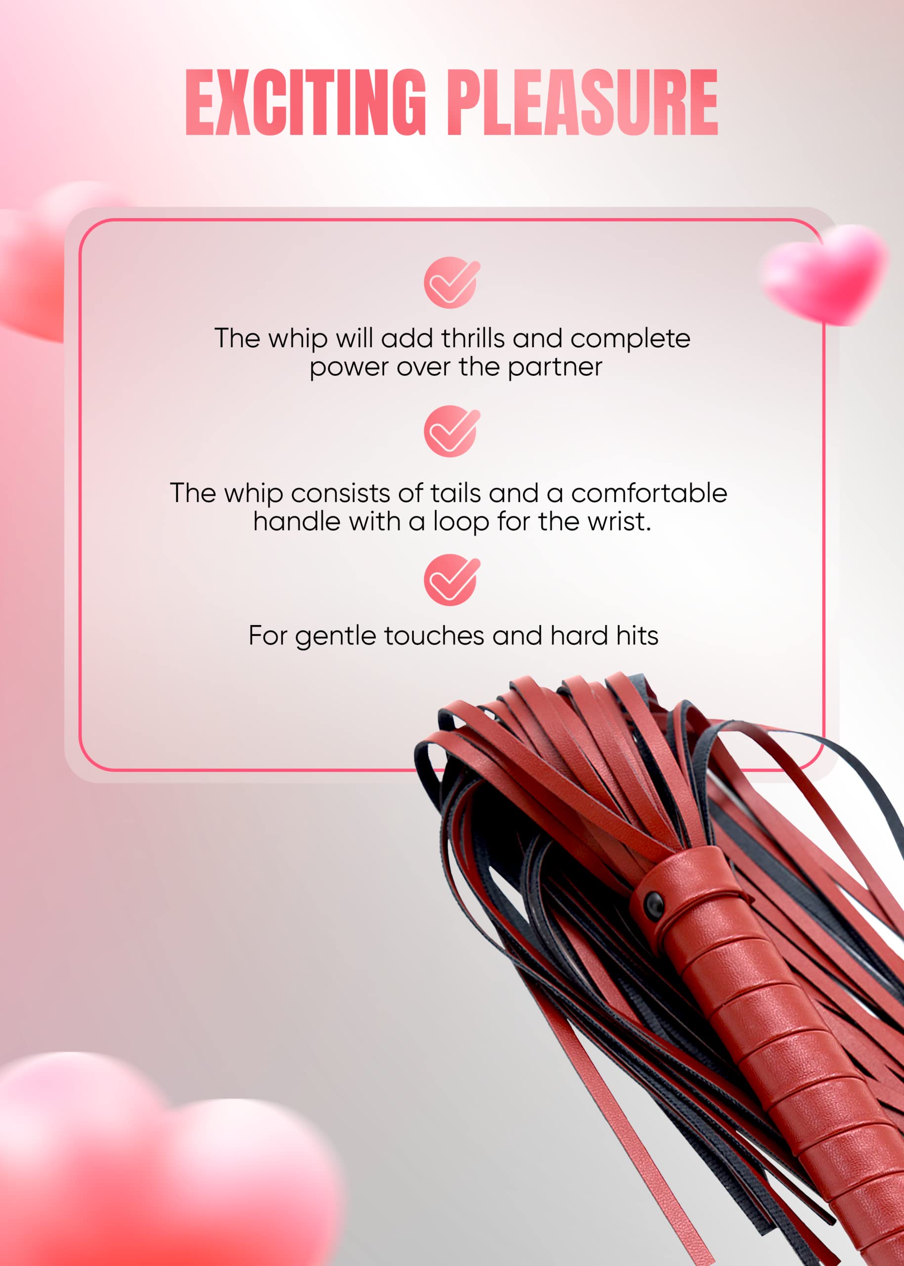 DERINODEM Horse Riding Red Whip 20" Faux Leather Whip Black Riding Whip Cosplay