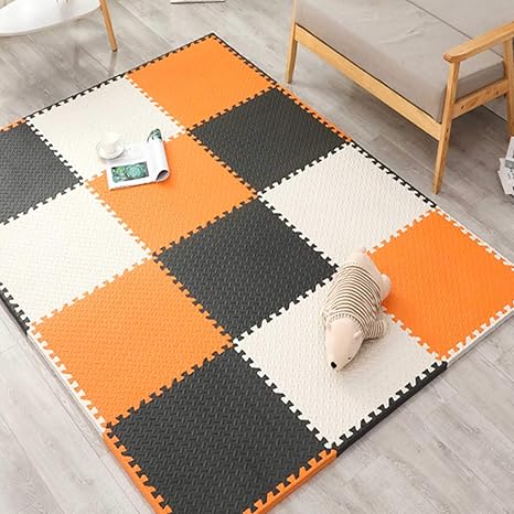 Amazon Co Jp ベビーフォームジョイントマット 特大の厚いクロールプレイマット リバーシブル防水 床保護 エクササイズヨガプレイルーム用 完璧な家の装飾 Orange Brown White 9 ベビー マタニティ