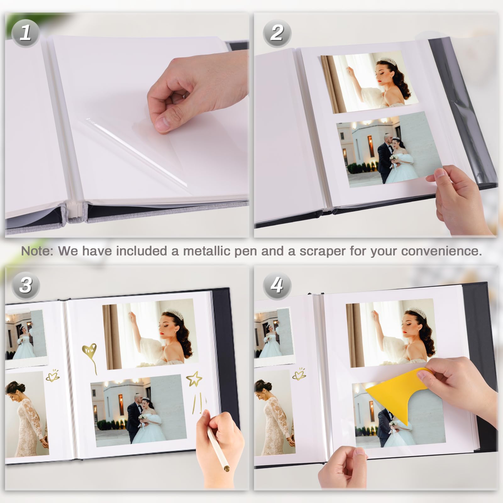 Fotoalbum Selbstklebend 33x32 CM Photo Album, 60 Seiten Blau | Groß Fotobuch zum Selbstgestalten Einkleben Scrapbook mit Bildanzeigefenster Leinen für Baby Kinder Hochzeit Gästebuch