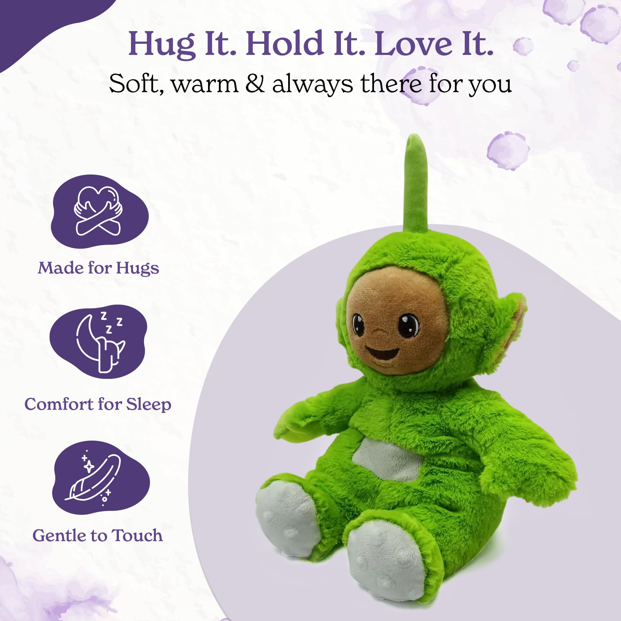 Warmies Plush Dipsy Mikrowellengeeignetes Spielzeug, beheizbares gewichtetes Plüschtier für Kinder und Erwachsene, gefülltes Kuscheltier, sanft duftet mit französischem Lavendel - Grün