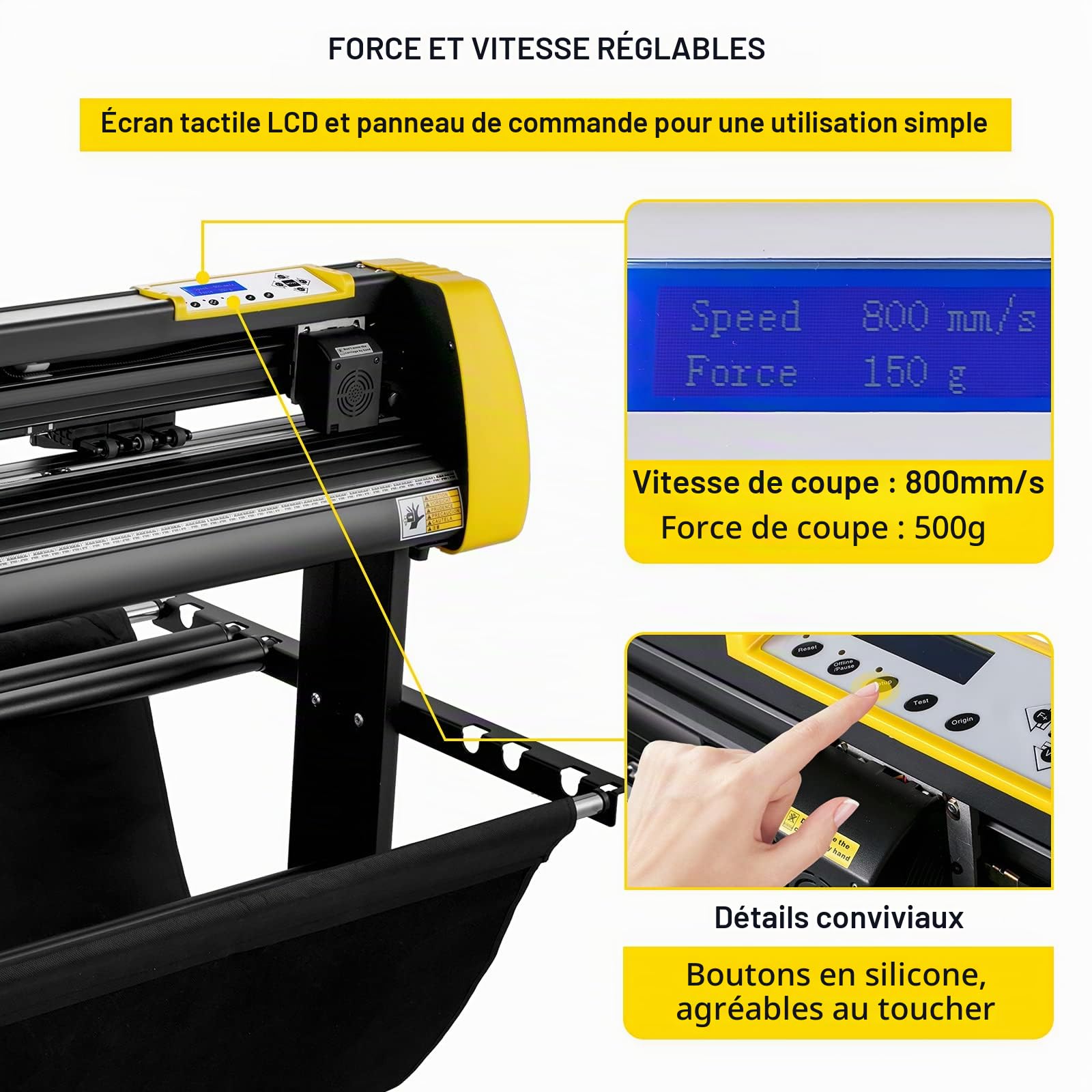 VEVOR Plotter de Découpe Vinyle 870 mm, Traceur de Coupe pour l'Impression de Vinyle, Découpe Automatique des Contours de Caméra, Écran LCD, Force et Vitesse Réglables, Compatible avec Windows