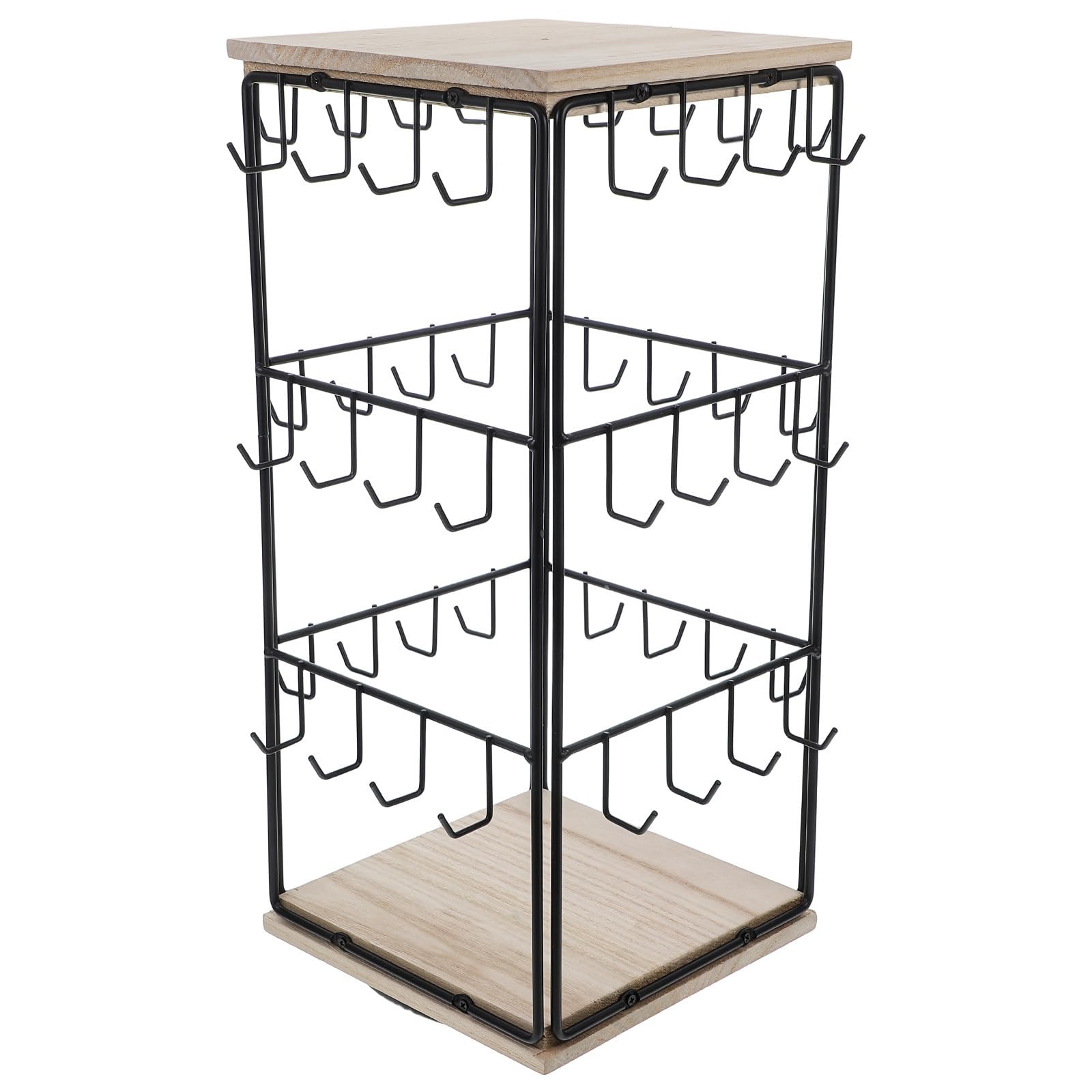 SHINEOFI Espositore per Orecchini in Legno Naturale 360° Girevole con Ganci Porta Gioielli Multiuso Compatto per Casa e Negozio