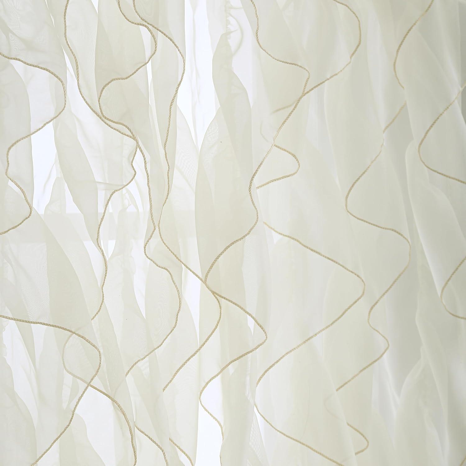 SQFSORV PLEGOS Cascade Farmhouse Shabby Chic Sheer Voile Vertical Ruffled Waterfall Window for Bedroom Living Room Curtain Panel 2 Panels (Beige, 50"×84")
