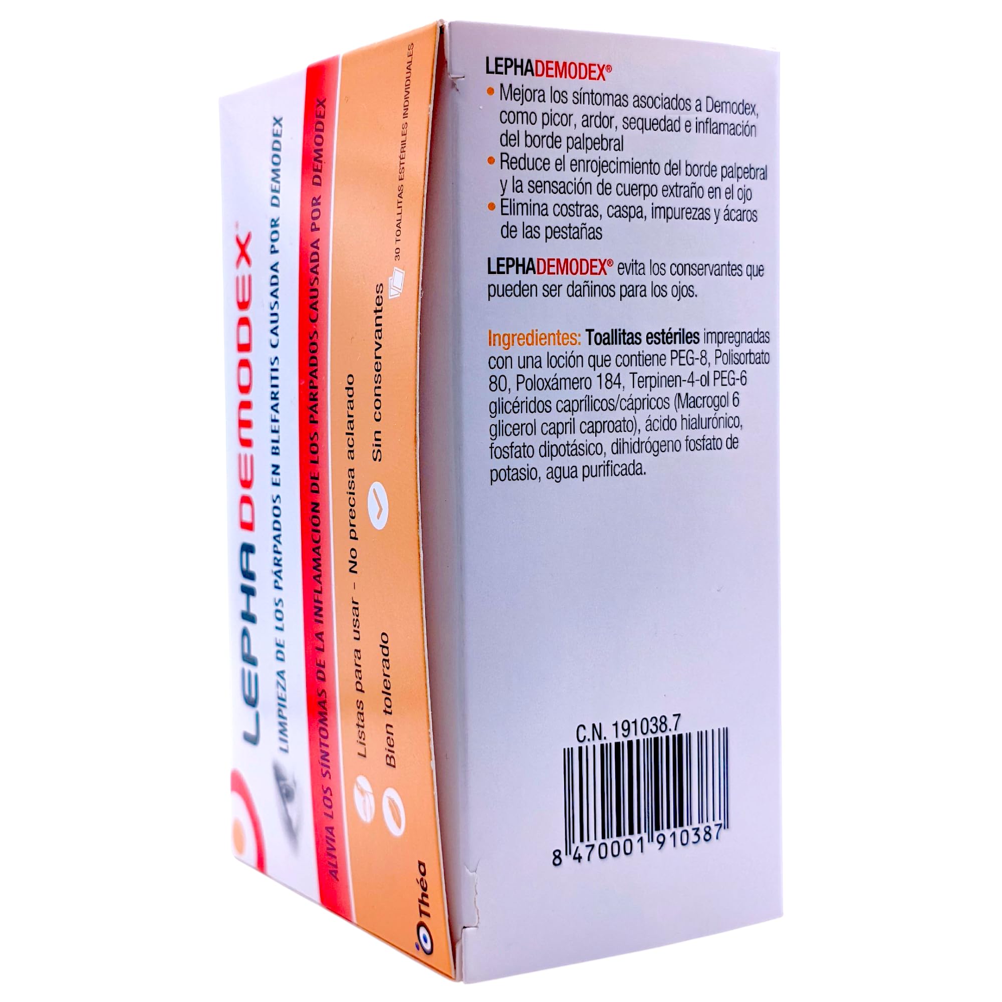 Laboratorios Thea Lephademodex 30 Toallitas Estériles - Higiene de Párpados y Pestañas - Tratamiento para Infección por Demodex y Blefaritis - Con Terpinen-4-ol y Ácido Hialurónico