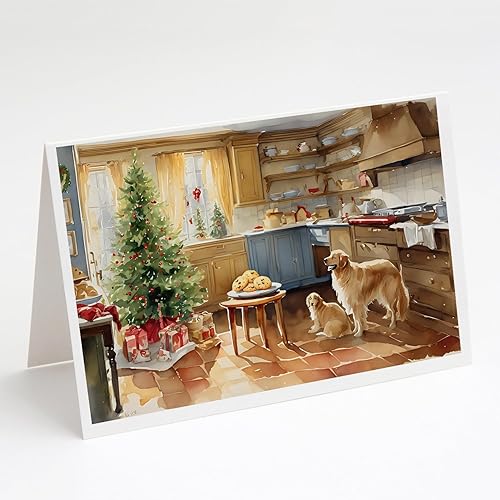 Caroline's Treasures DAC3800GCA7P Golden Retriever Christmas Cookies Greeting Cards Pack of 8 Blank Cards with Envelopes Whimsical A7 Size 5x7 Blank