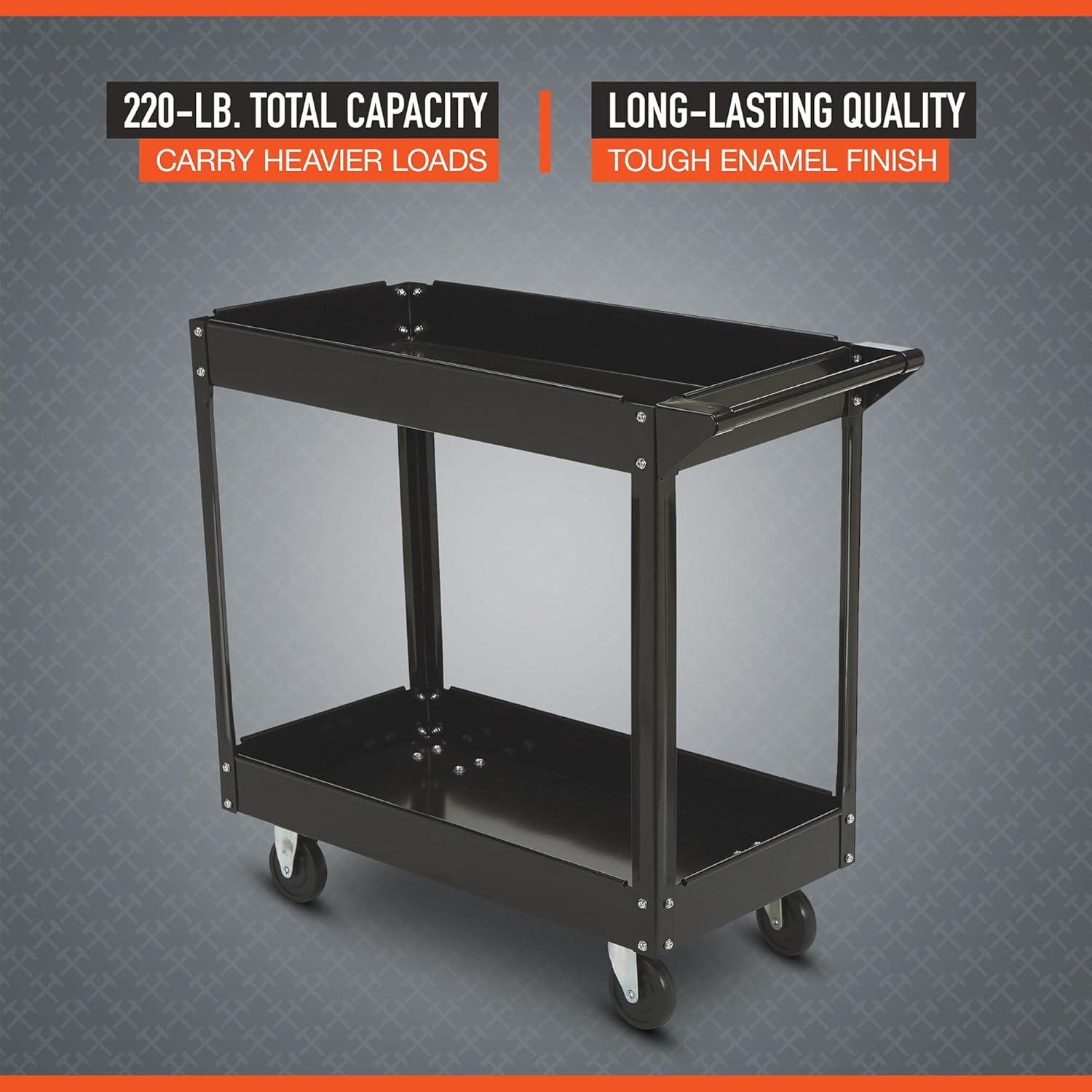 Ironton Service Cart highlighting 220-lb total capacity and tough enamel finish