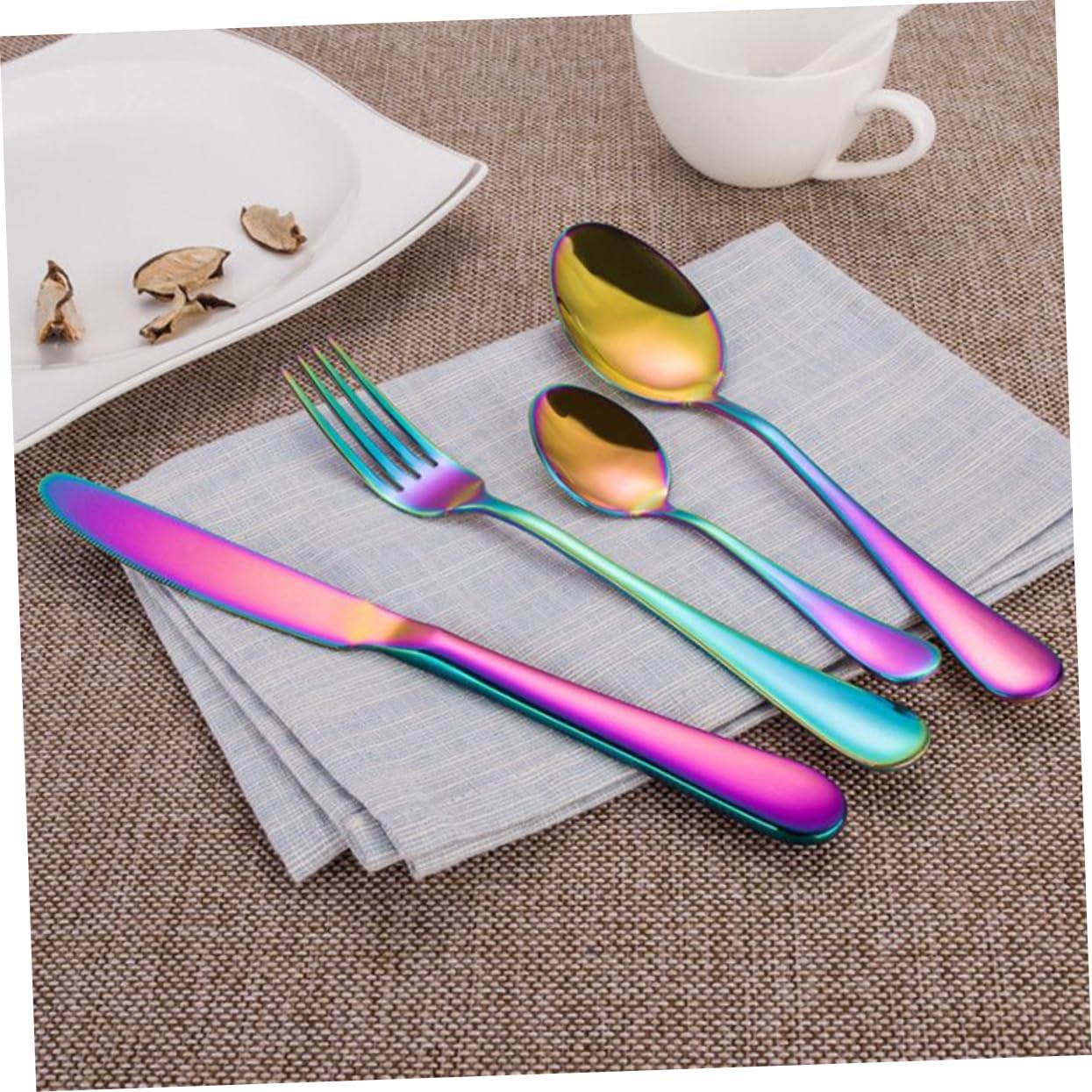 Stainless Steel Cutlery Set with Colorful Finish and Luxury Wooden Box for Home Restaurant and Party Use Includes Spoons Forks and Knives Dishwasher Safe