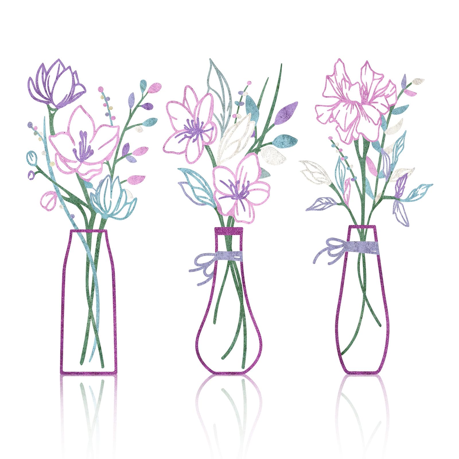 Zzbakress 3 Pcs Metal Flowers Wall Arts Rustic Farmhouse Decor Bathroom Wall Decor Dining Room Wall Decor Minimalist Decor Housewarming Gifts(Multicolored) (Pink Purple)