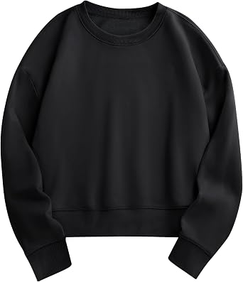 Kumufenc Cropped Sweatshirts for Women Drop Shoulder Crewneck Sweaters Loose Fit Long Sleeve Hoodies