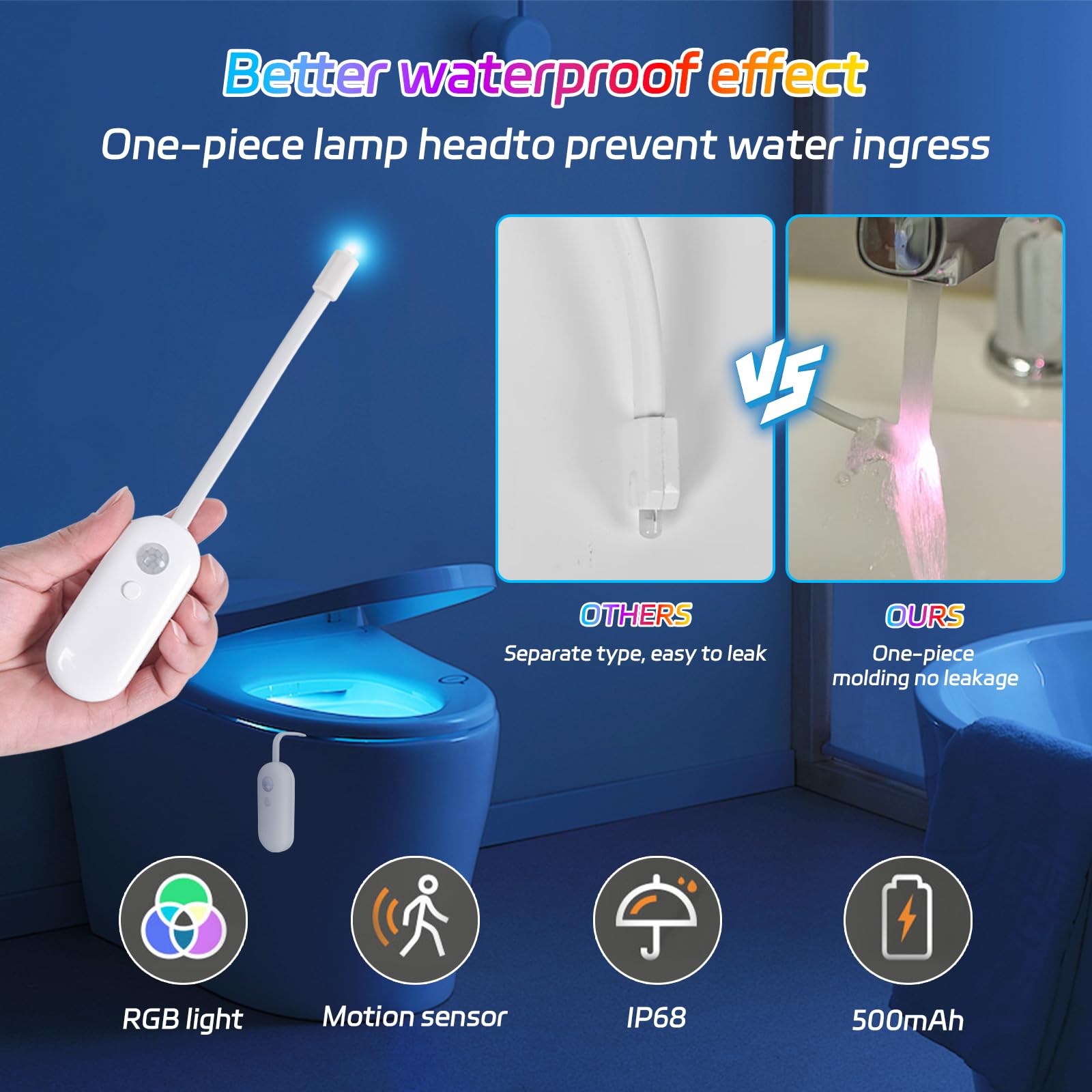 2 luci notturne per WC, sensore di movimento, luce notturna, sensore di movimento, sensore di movimento, luce igienica, 8 gradienti, per bagno, bagno