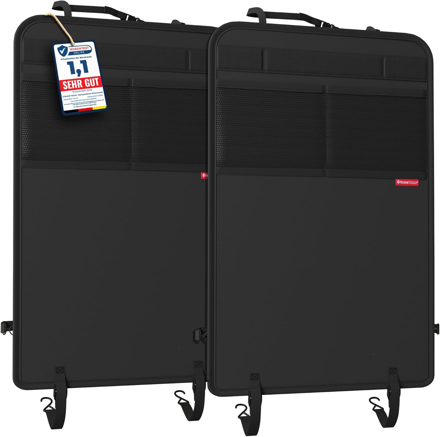 ATHLON TOOLS Rückenlehnen-Schutzmatte beschichtet  Rückenlehnenschutz Auto Kick-Matte  verstärkt - mit Netztaschen - schmutzabweisend  pflegeleicht und wasserabweisend