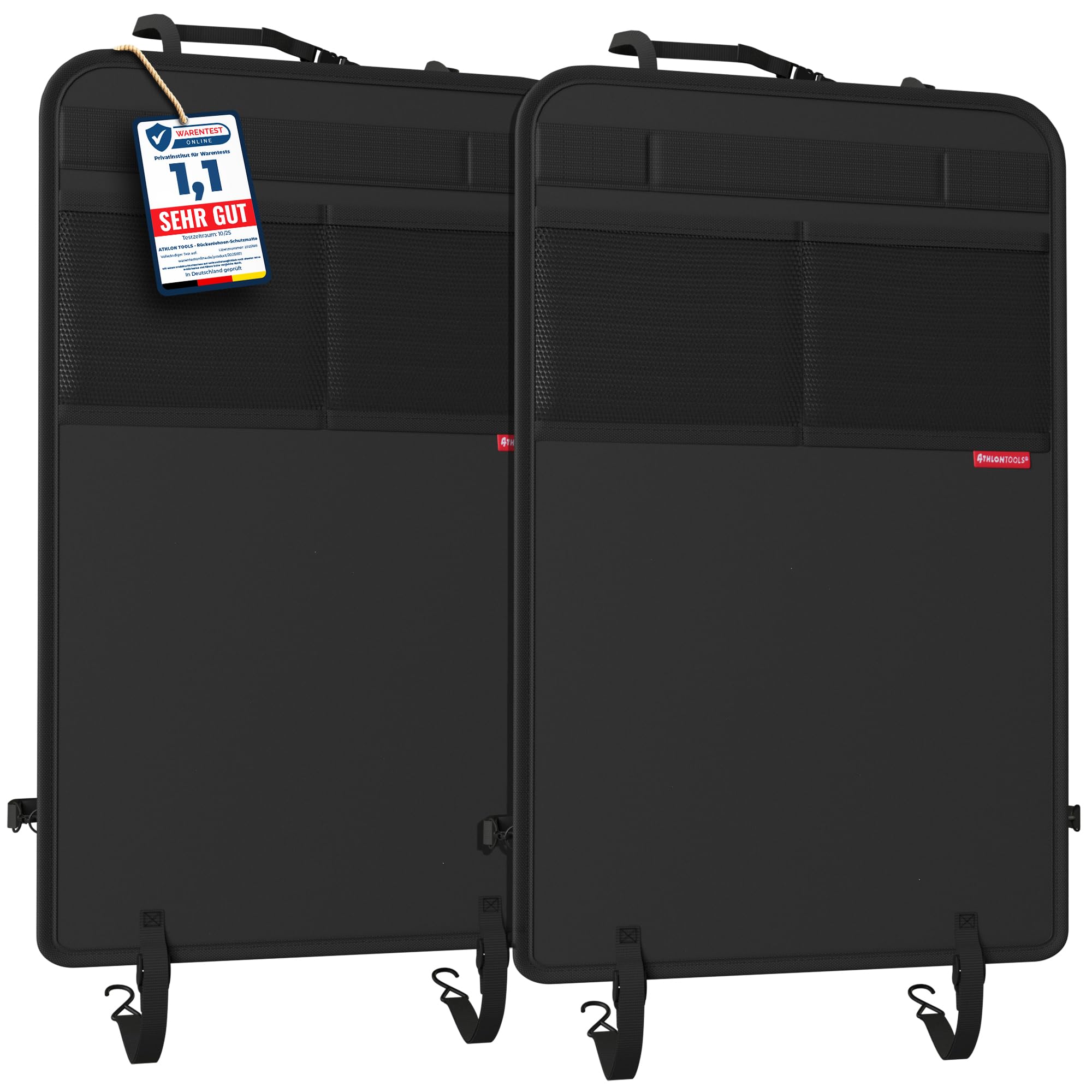 ATHLON TOOLS Rückenlehnen-Schutzmatte beschichtet, Rückenlehnenschutz Auto Kick-Matte, verstärkt - mit Netztaschen - schmutzabweisend, pflegeleicht und wasserabweisend