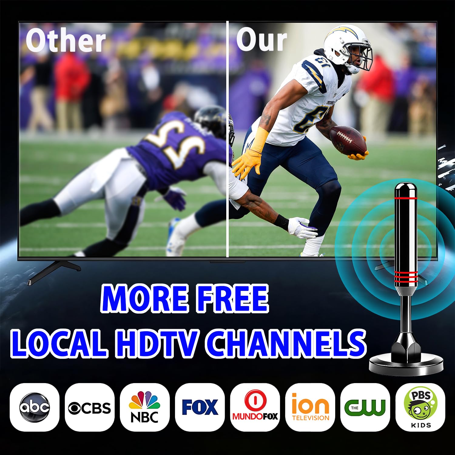 Antena de TV para Smart TV Interior, Antena Digital de Interior 2026 con Base magnética Fuerte, Antena de TV de recepción de 360° y Largo Alcance para Canales Locales, Antena Digital HD de fácil