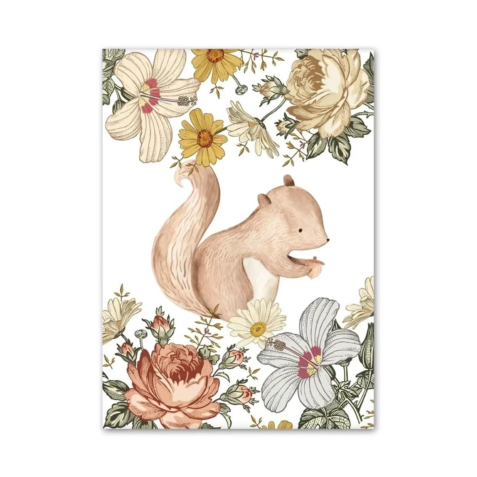 Xenite B Wall Art Canvas Prints Flowers Ear Squirrel Hedgehog Elephant Shapes Nordic Posters And Prints Wall Art Canvas Painting Wall Pictures Kids Room Decor(,30X40cm)