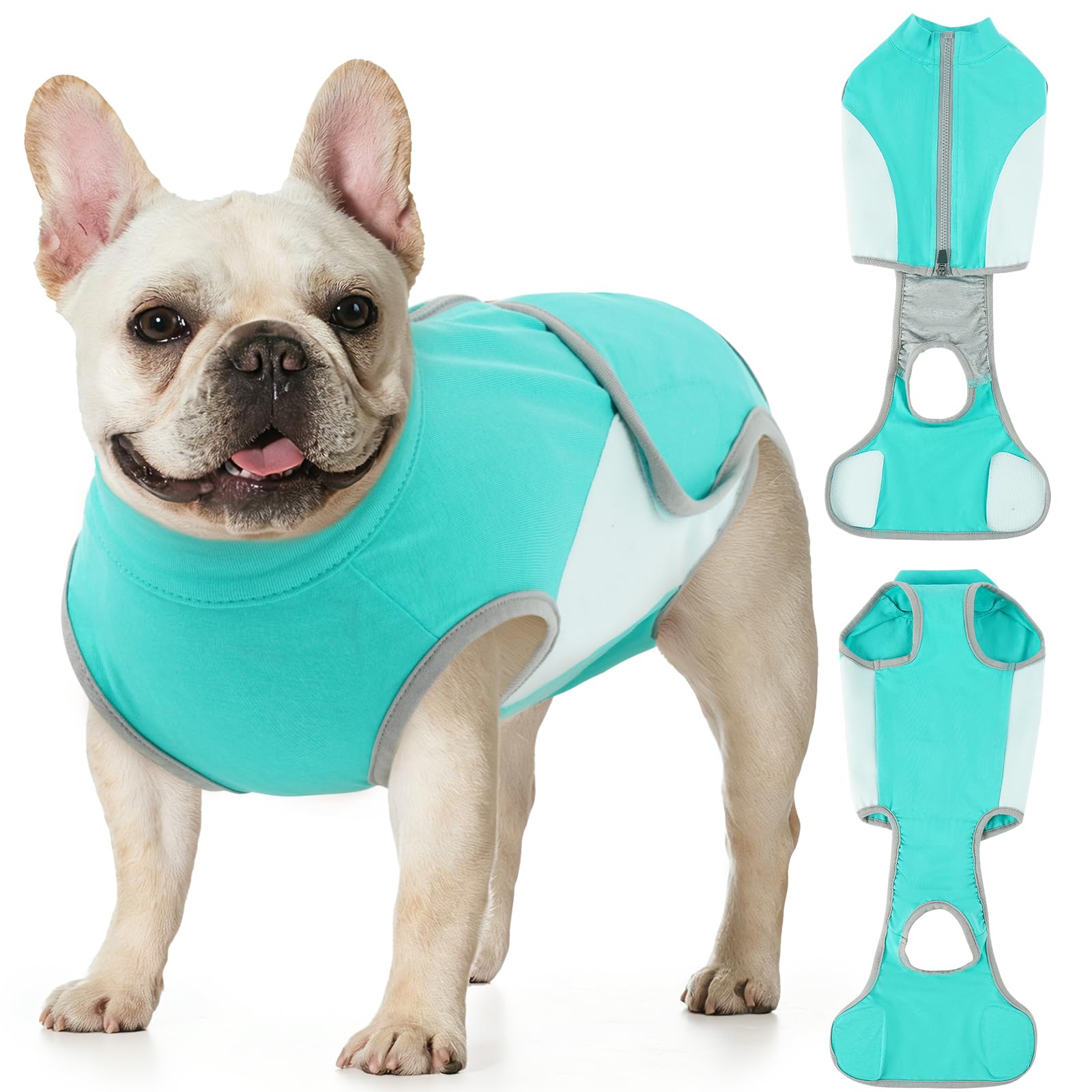 Hjyokuso Dog Surgery Recovery Suit, Soft Breathable Dog Recovery Suit Female & Male, Dog Onesie After Surgery, Anti Licking Surgical Suit for French Bulldog Beagle Shiba Inu Green M