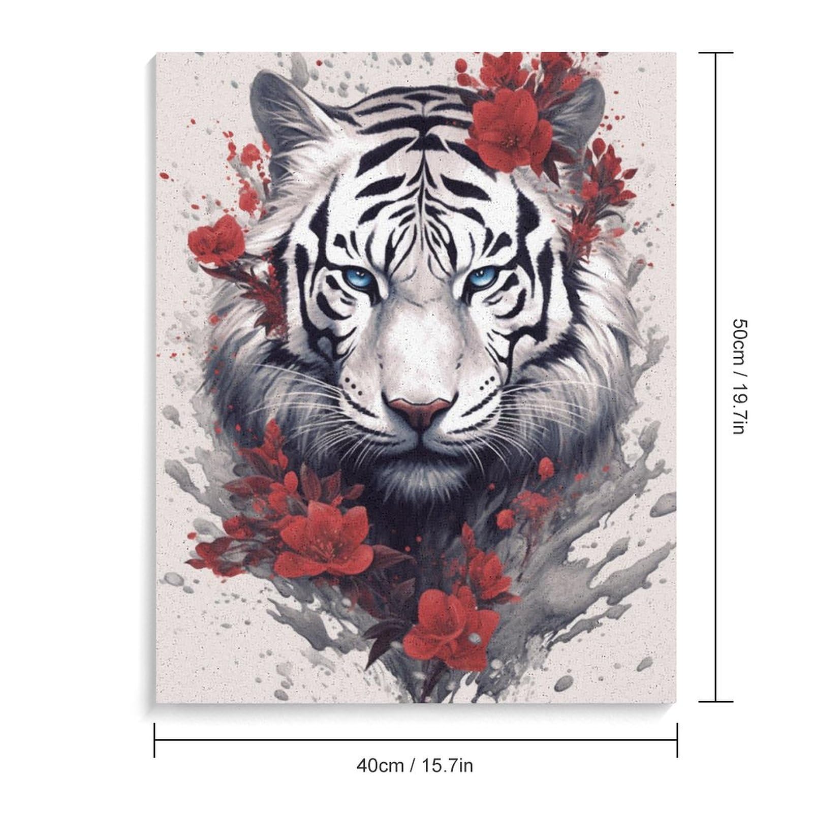 ★秀作★手書き油絵 タイガー（虎） 額付 絵画 インテリア 油彩画 Amazon | 赤い花と白い虎のアート 数字油絵 落書きスプレー