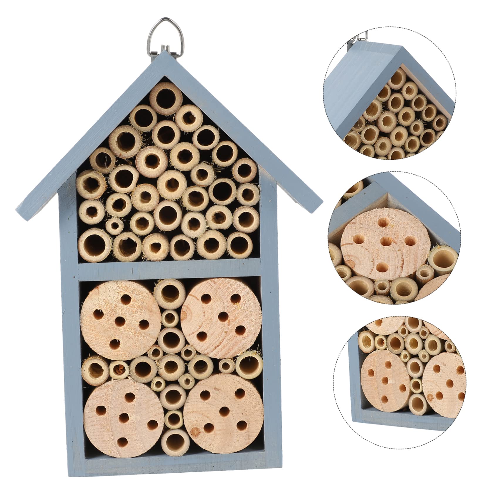 Alipis Insektenhaus aus Naturholz mit Dekorativem Design und Eisenhaken Hängendes Bienenhaus für Garten und Außenbereich Wetterfestes Holzhaus für Bienen und Marienkäfer