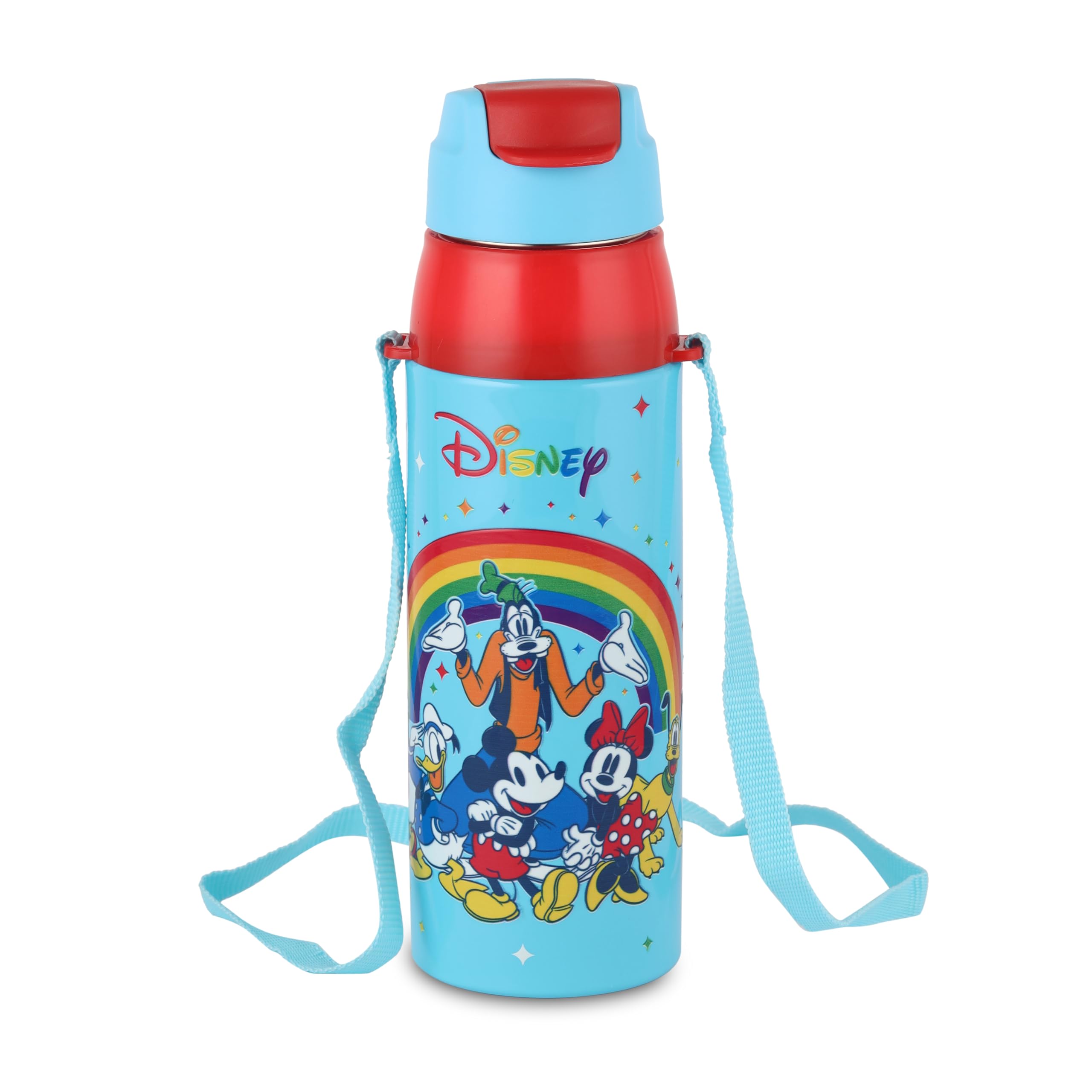 CELLO Kidzbee Era 600 Insulated Kids Water Bottle 520 ml, Light Blue | 3D Touch & Feel Mickey Family Design One Hand Grip Lightweight Leakproof Easy Sip Flip Cap Insulated Water Bottle For School Kids