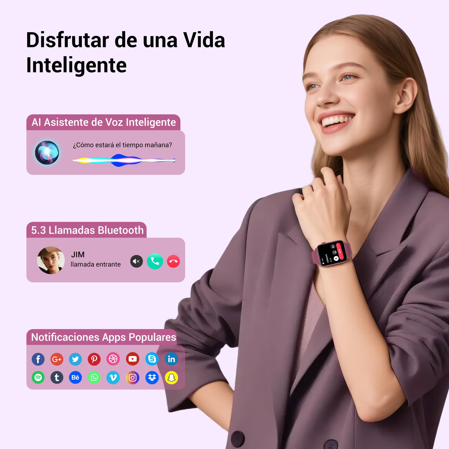 Reloj Inteligente Mujer,Smartwatch Mujer con Linterna,2 Correas,Diseño Fino | 1.91" Smartwatch con Llamadas Bluetooth, Smart Watch con Podómetro,Pulsómetro, Sueño, IP68 Pulsera Actividad para Android iOS