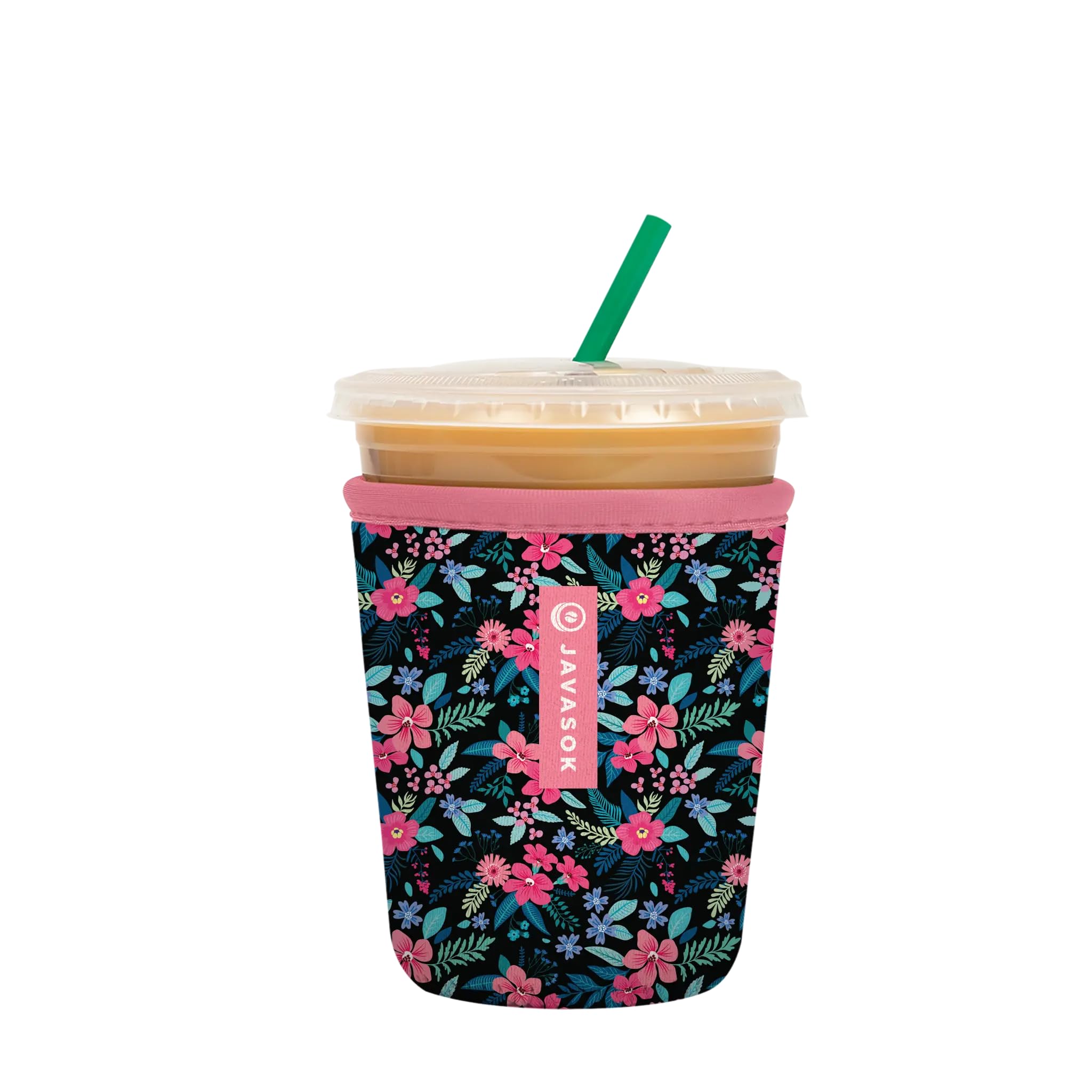 Sok It JavaSok Iced Coffee &amp; Cold Soda Insulated Neoprene Cup Sleeve (Tropical Blooms, Small: 16-20oz)