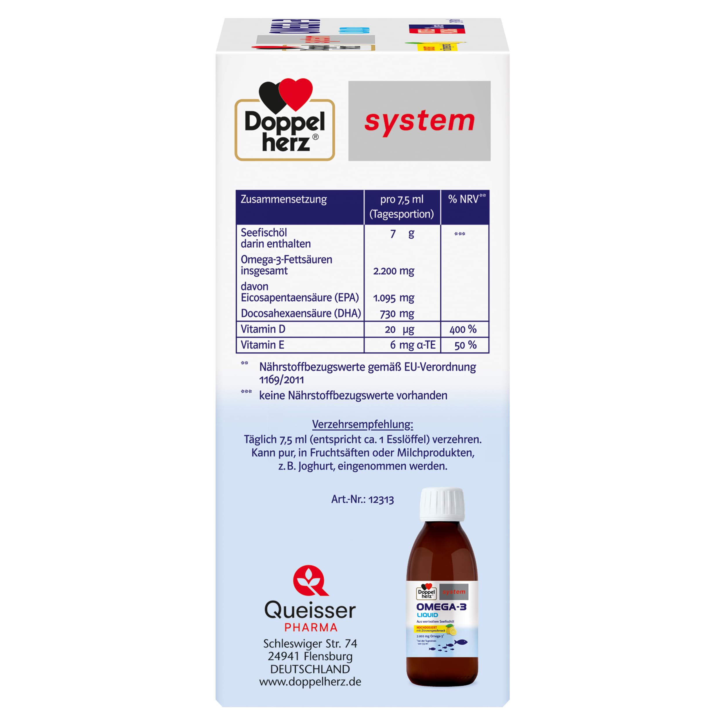 Doppelherz system OMEGA-3 LIQUID – Herzfunktion + Immunsystem | Vitamin D als Beitrag für die normale Funktion des Immunsystems - EPA/DHA als Beitrag für die normale Herzfunktion - 450ml