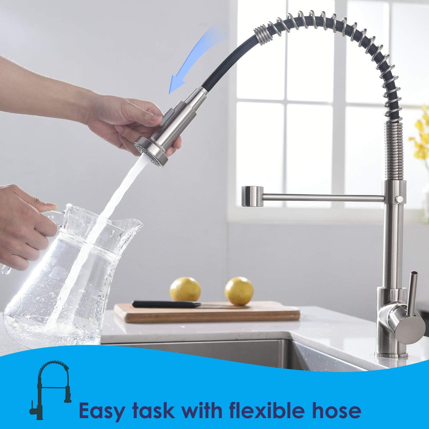 Pull-Down Sprayer tap with Stainless Steel Lever, Spring Pull-Out, fits 1 or 3-Hole, Ideal for Campers motorhomes - Image 2