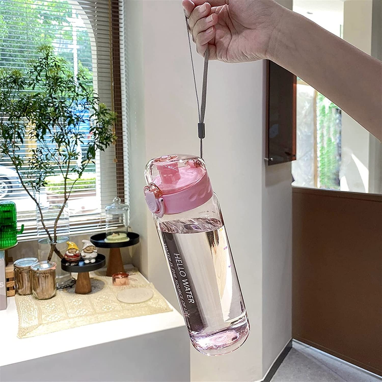 Butelka Wodę Outdoor Sports Bidon Ze Słomką Plastikowy Przenośny Podróżny Kubek Na Wodę Rower Kempingowy Butelka Na Napoje Materiały Kuchenne Butelka Napoje Sportowa(Pink,Transparent)