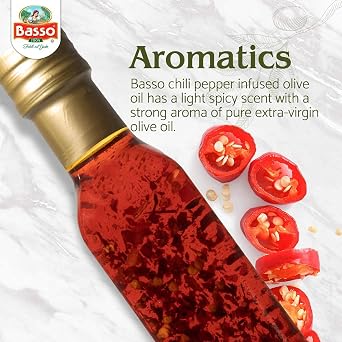 BASSO 1904 - Spicy Chili Oil, Infused Premium Olive Oil, 8.5 Fl Oz (250 ml) | Hot Chili Infused with Extra Virgin Olive Oil for Drizzle, Cooking, Dipping, Dressing and Tasting, Product of Italy